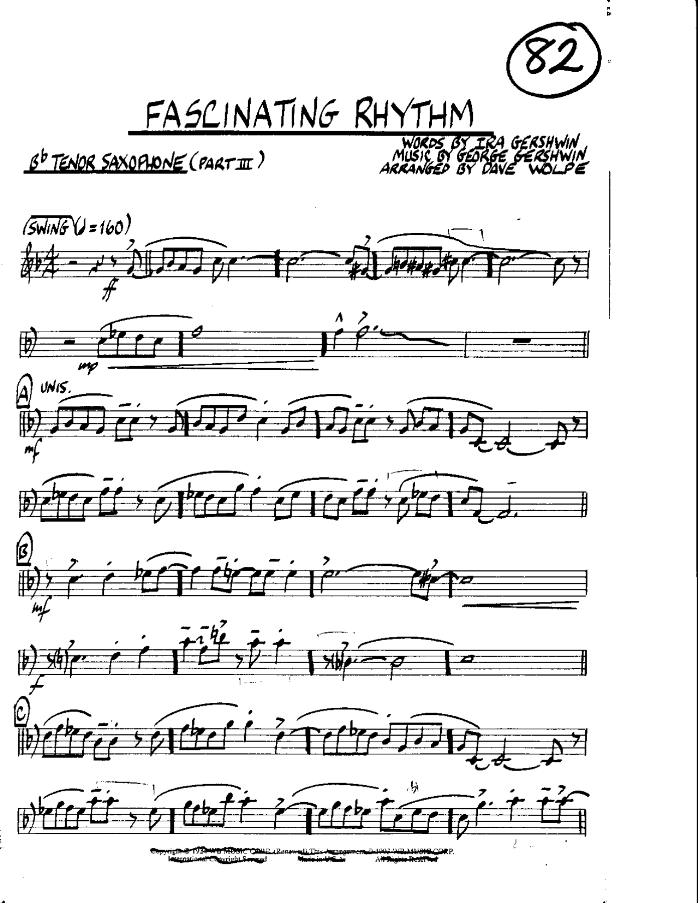 Circle 82-Fascinating Rhythm-Tenor — sheet music cover (first page)