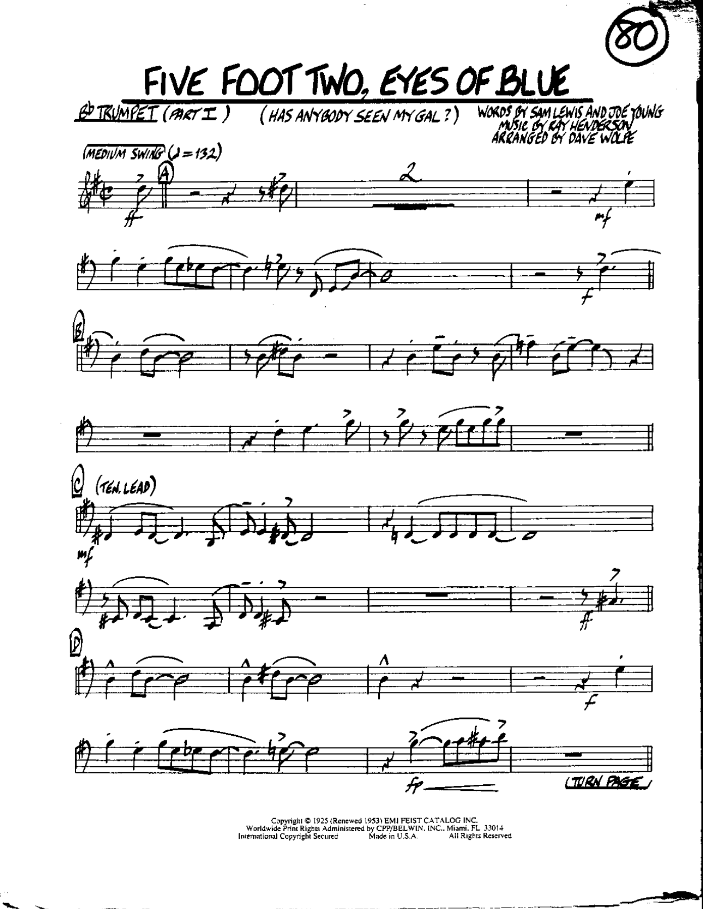 Circle 80-Five foot Two-Trumpet — Small Ensemble sheet music arranged by Mr. X | Swing
