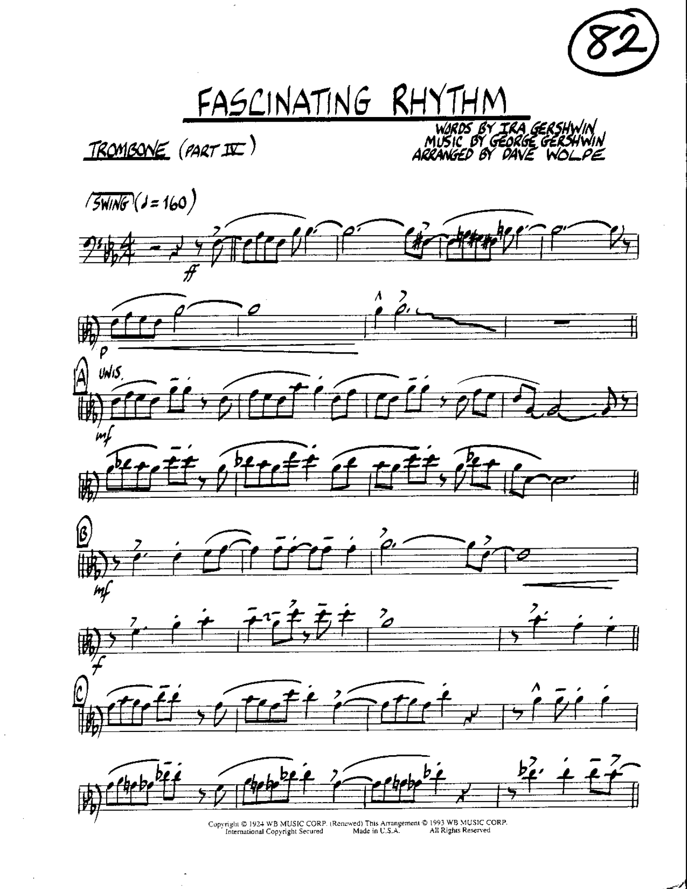 Circle 82-Fascinating Rhythm-Trombone — sheet music cover (first page)