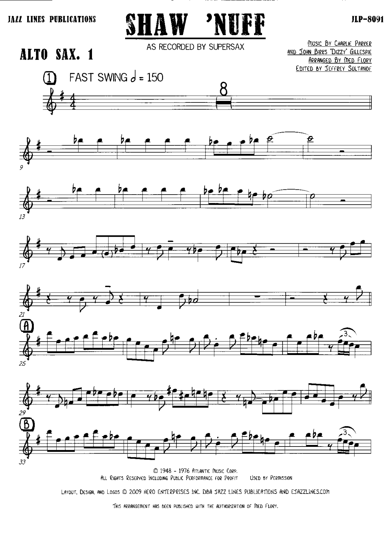 SHAW NUFF supersax — sheet music cover (first page)