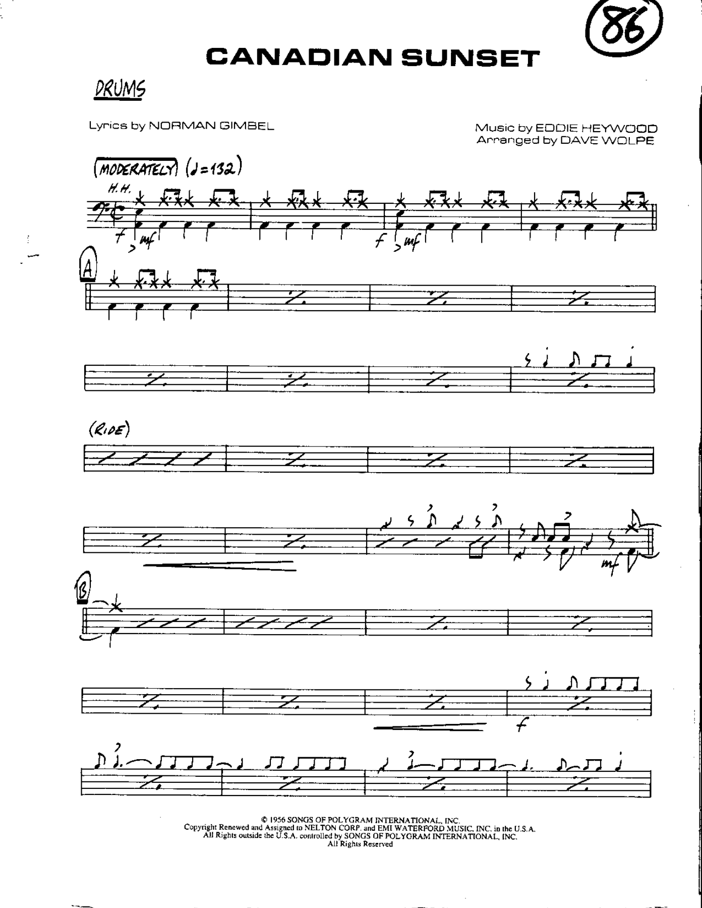 Circle 86-Canandian Sunset-Drums — Small Ensemble sheet music arranged by Mr. X | Ballad