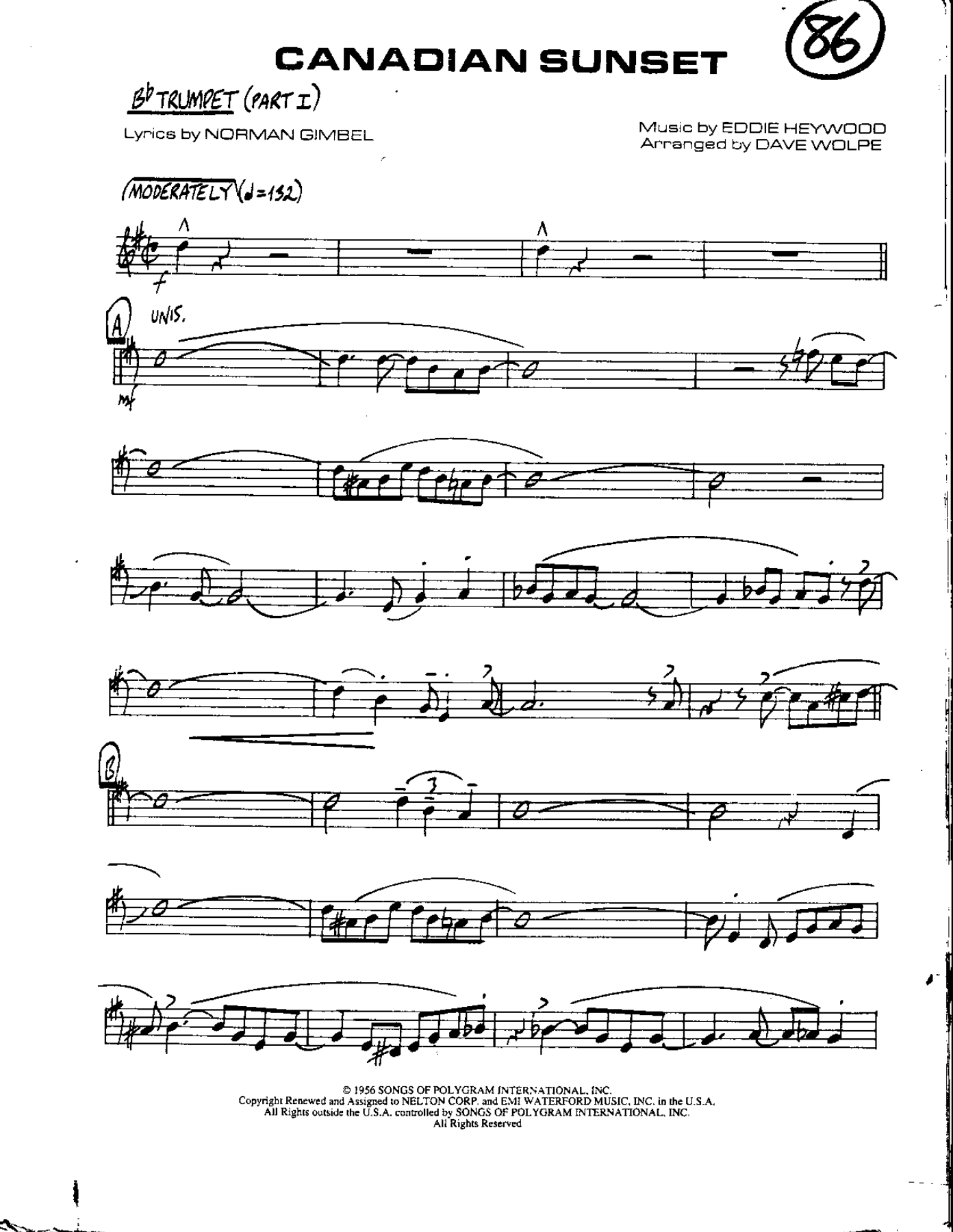 Circle 86-Canandian Sunset-Trumpet — Small Ensemble sheet music arranged by Mr. X | Ballad