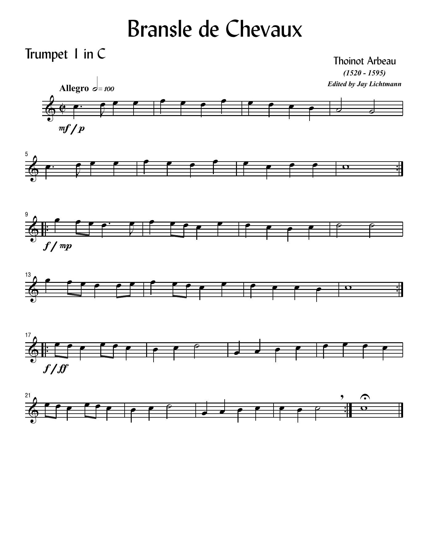 arbeau — sheet music cover (first page)