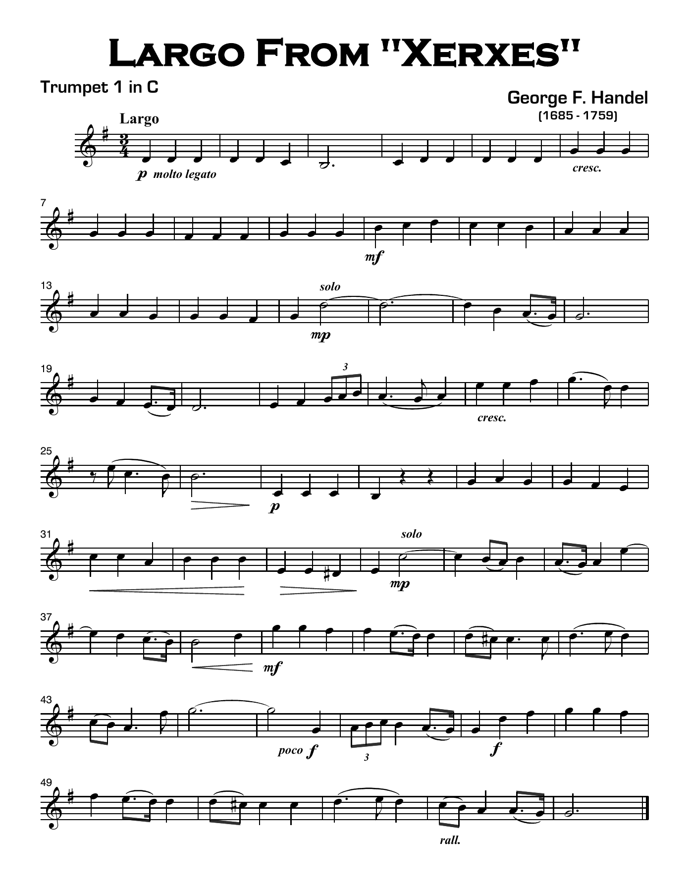 largo from xerxes parts — Small Ensemble sheet music arranged by Mr. X | Traditional