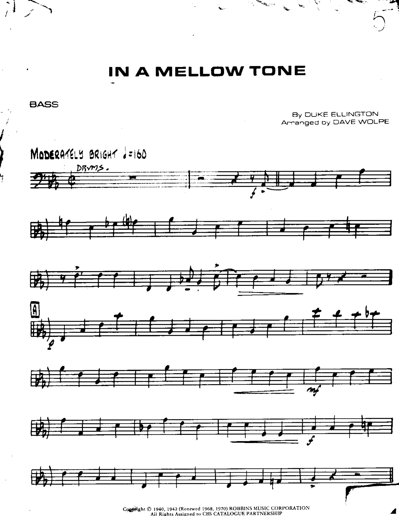 In a Mellow Tone-Bass — sheet music cover (first page)