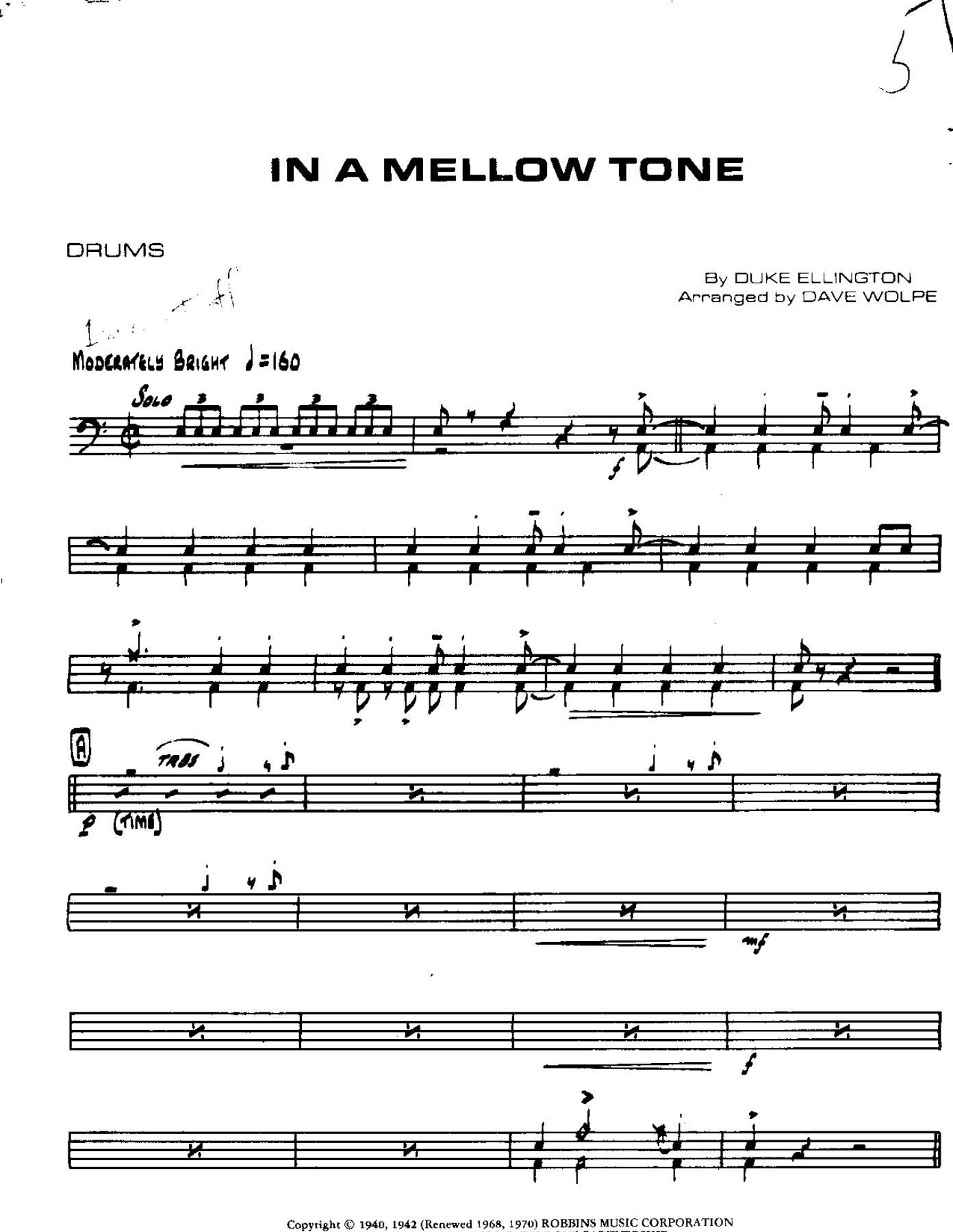 In a Mellow Tone-Drums — sheet music cover (first page)