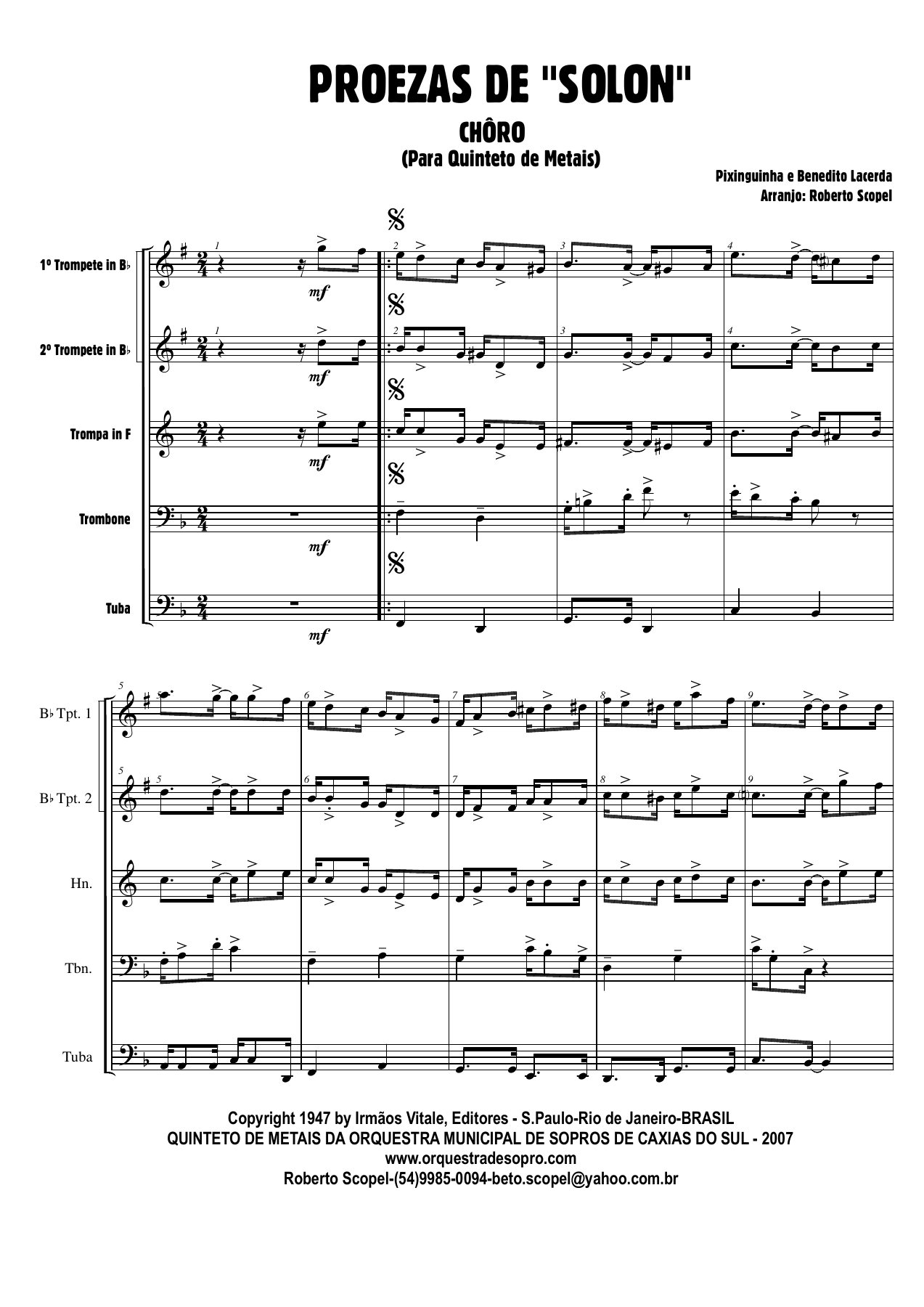 Brass Quintet - Proezas De =Solon= — sheet music cover (first page)