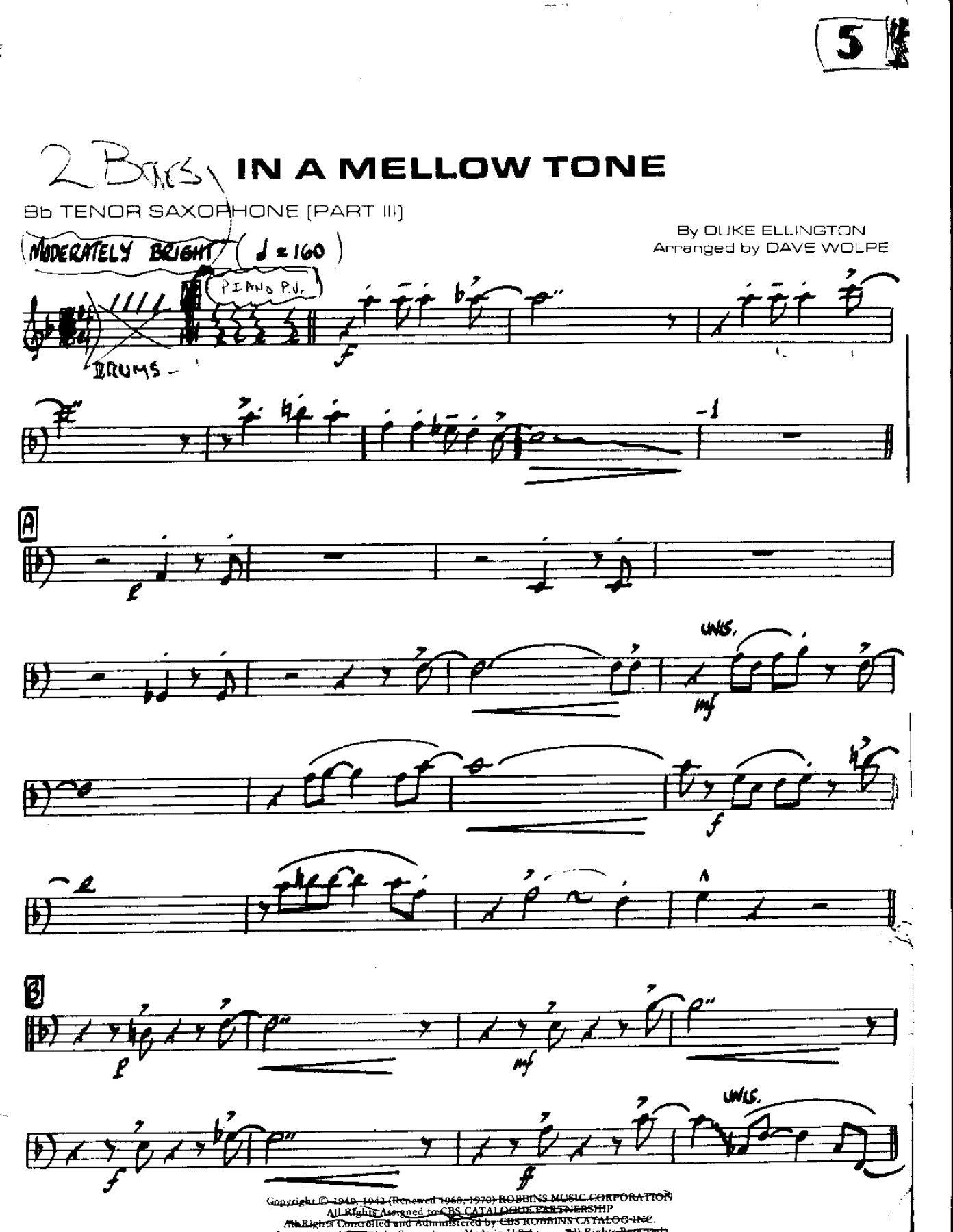 In a Mellow Tone-Tenor — Small Ensemble sheet music arranged by Mr. X | Swing