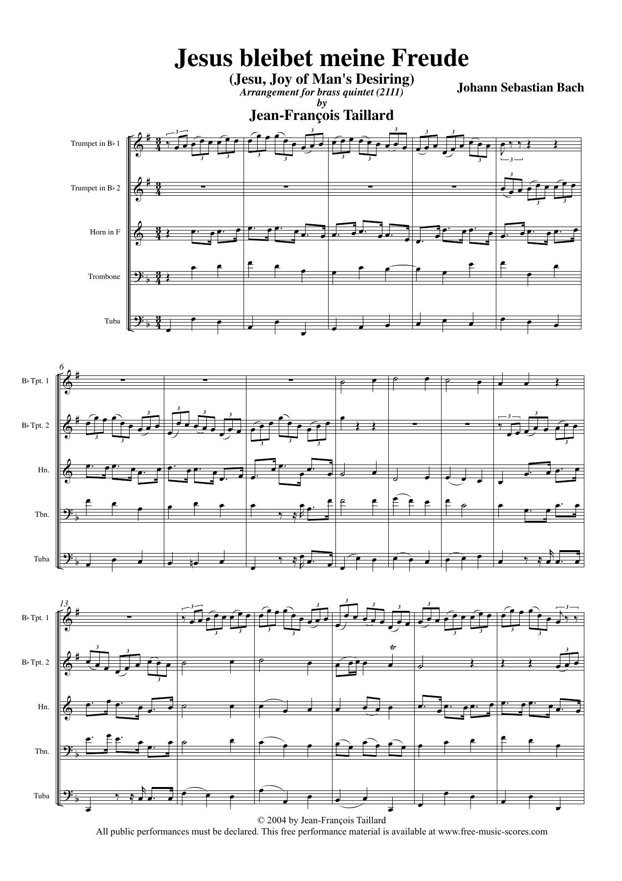 BWV147 B5 Score — Small Ensemble sheet music arranged by Mr. X | Traditional