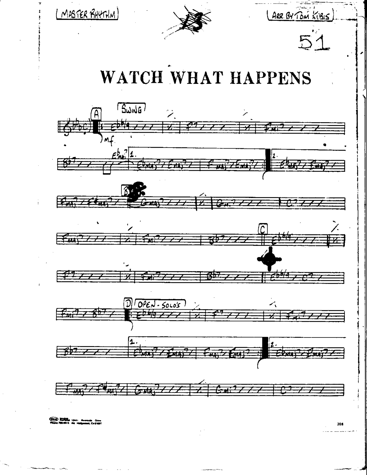 Watch what Happens-Bass — Small Ensemble sheet music arranged by Mr. X | Bossa Nova