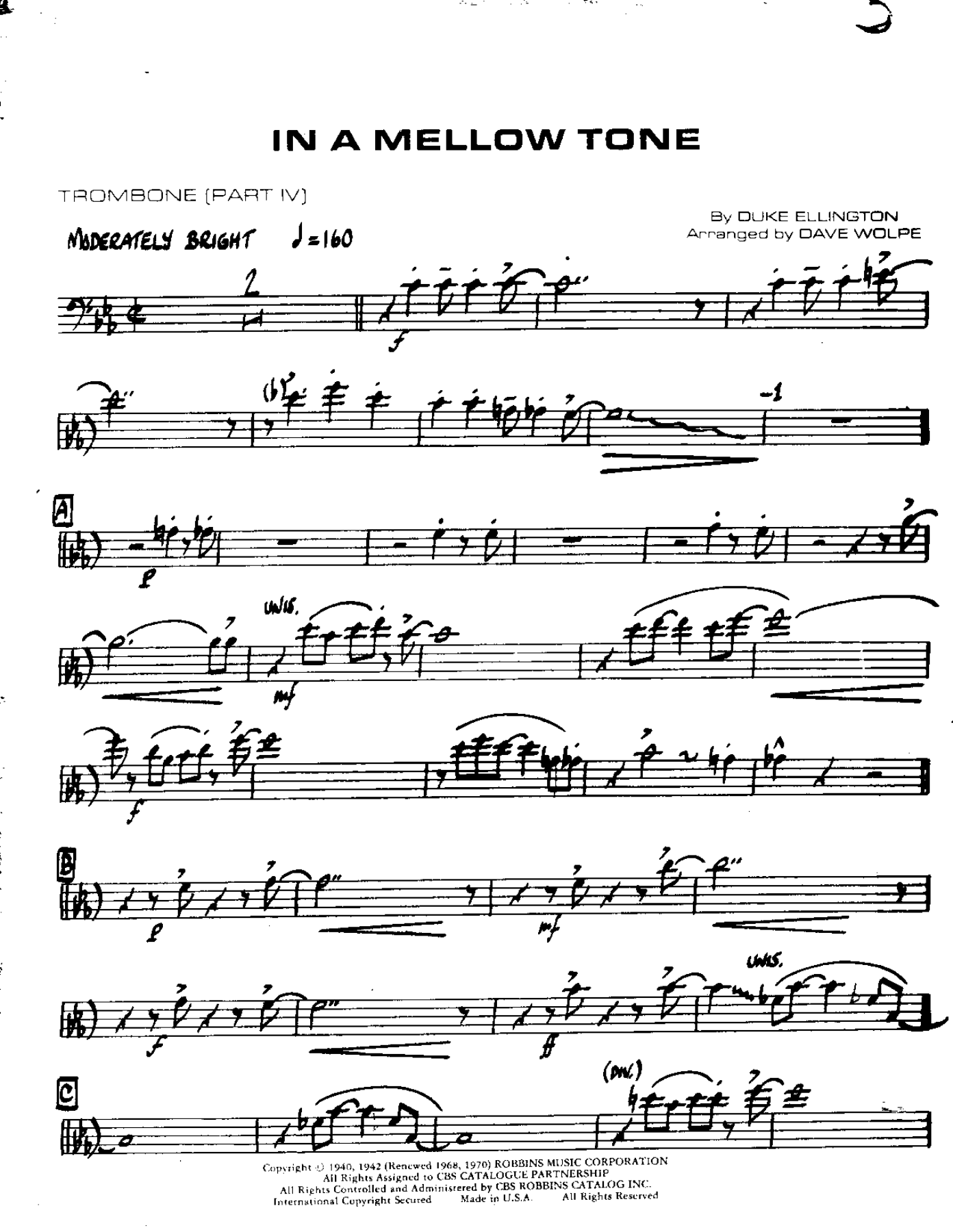 In a Mellow Tone-Trombone — sheet music cover (first page)