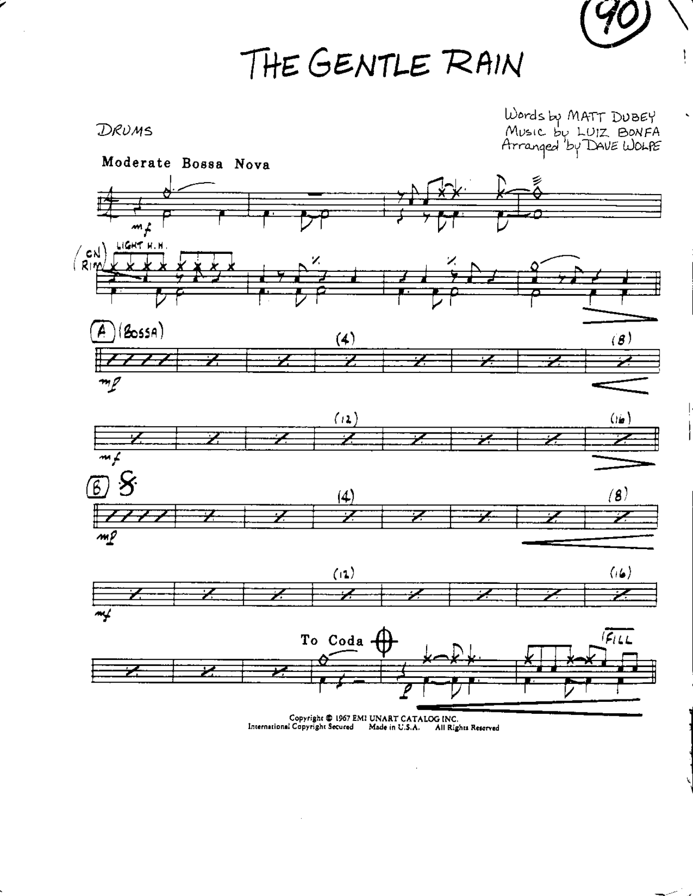 Circle 90-Gentle Rain-Drums — Small Ensemble sheet music arranged by Mr. X | Bossa Nova