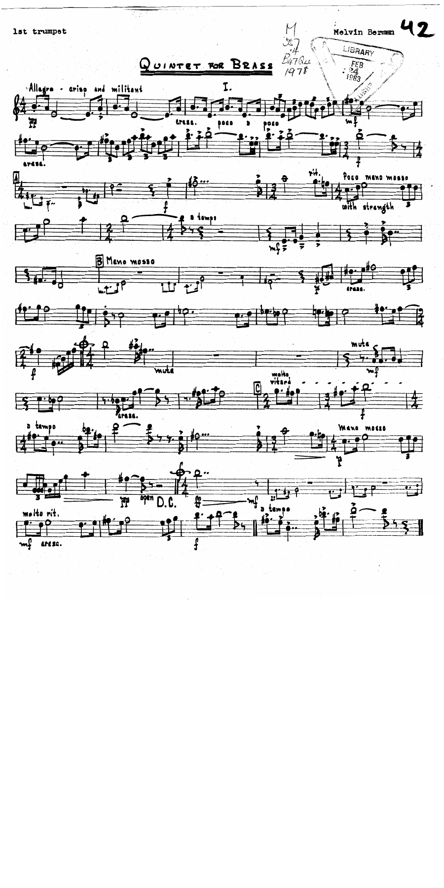 Brass Quintet - 2 Berman — sheet music cover (first page)