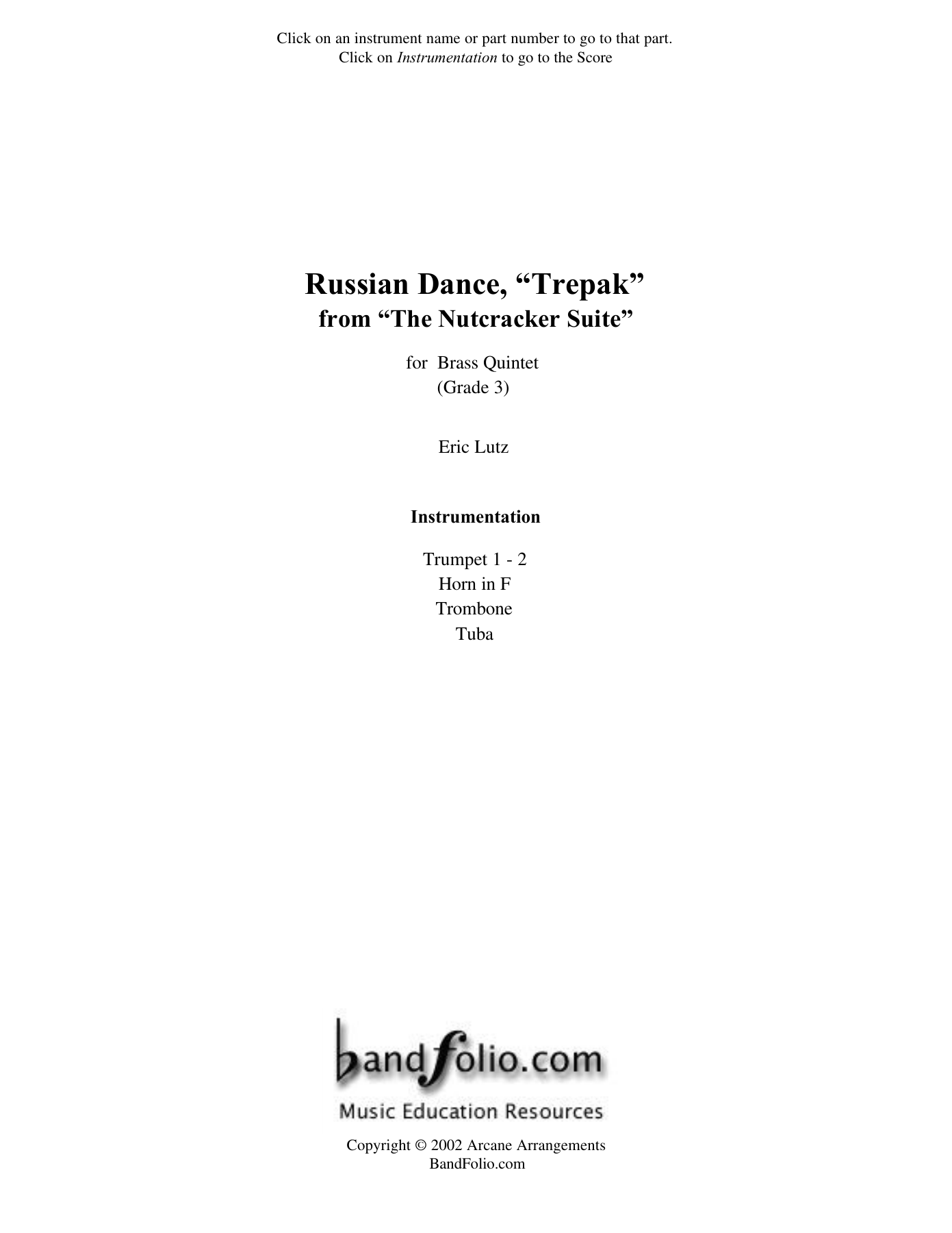 Russian Dance, Trepak from The Nutcracker Suite — sheet music cover (first page)