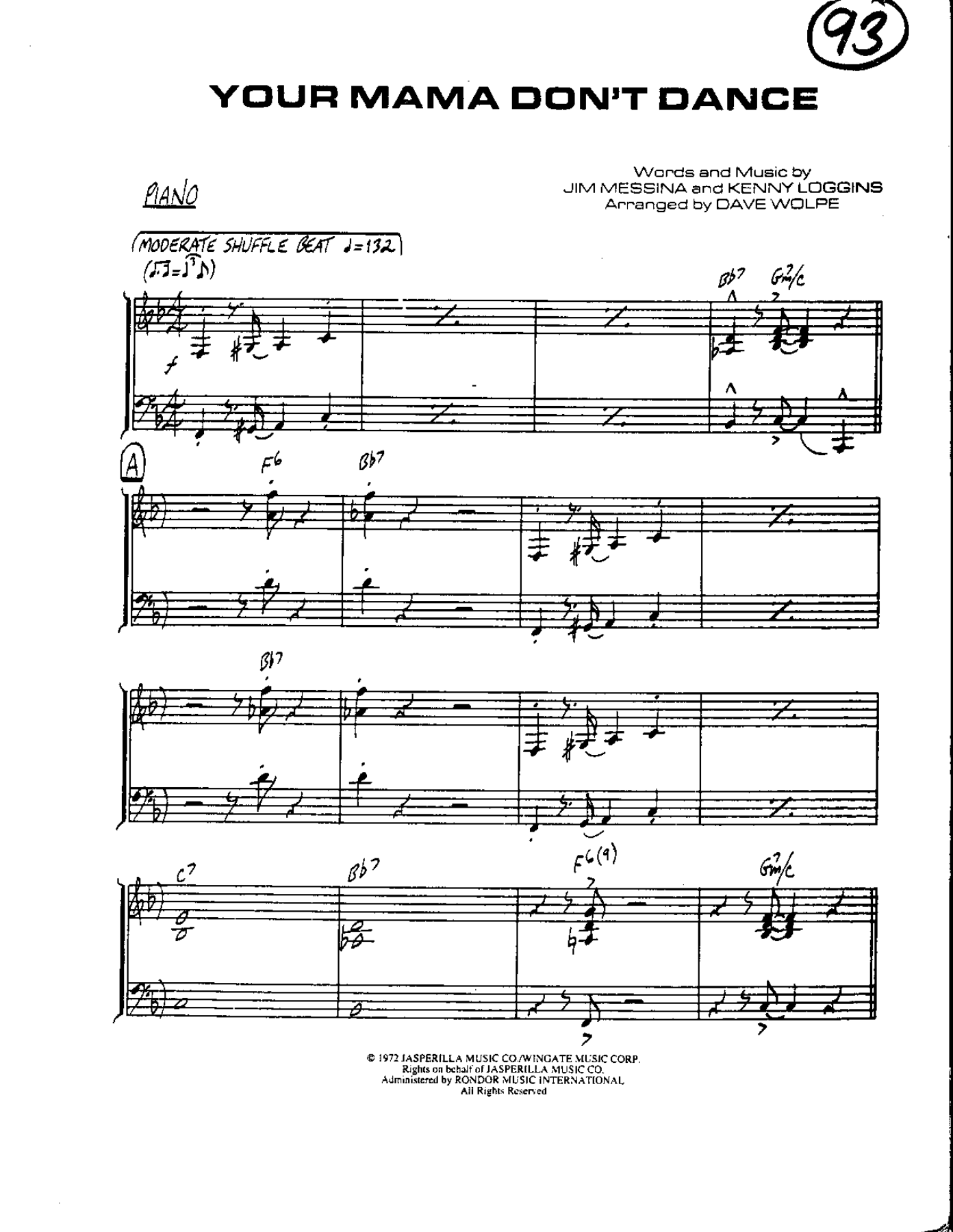 Circle 93-Your Mama don't Dance-Piano — Small Ensemble sheet music arranged by Mr. X | Rock