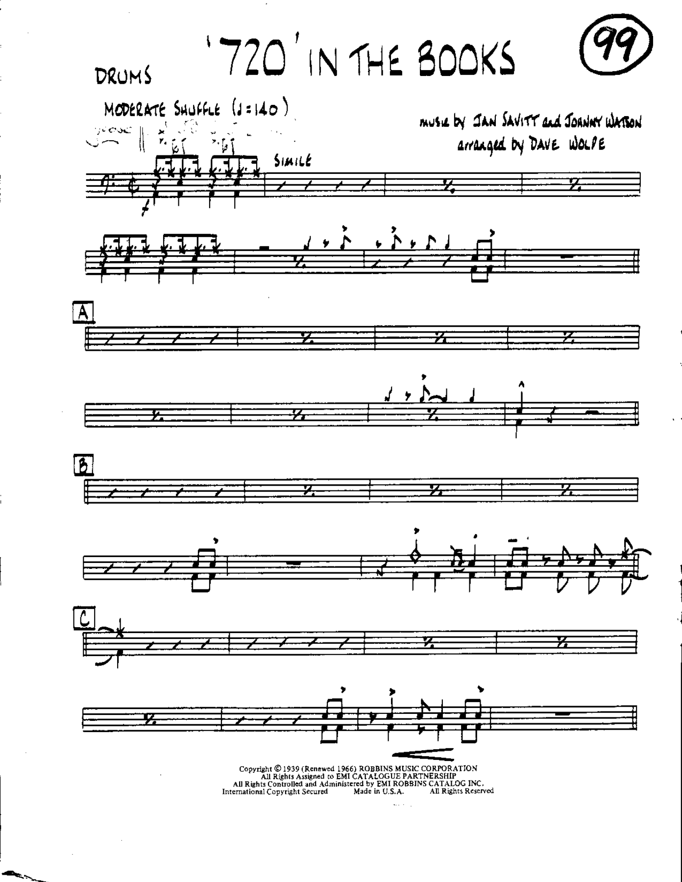 Circle 99-720 in the Books-Drums — Small Ensemble sheet music arranged by Mr. X | Swing
