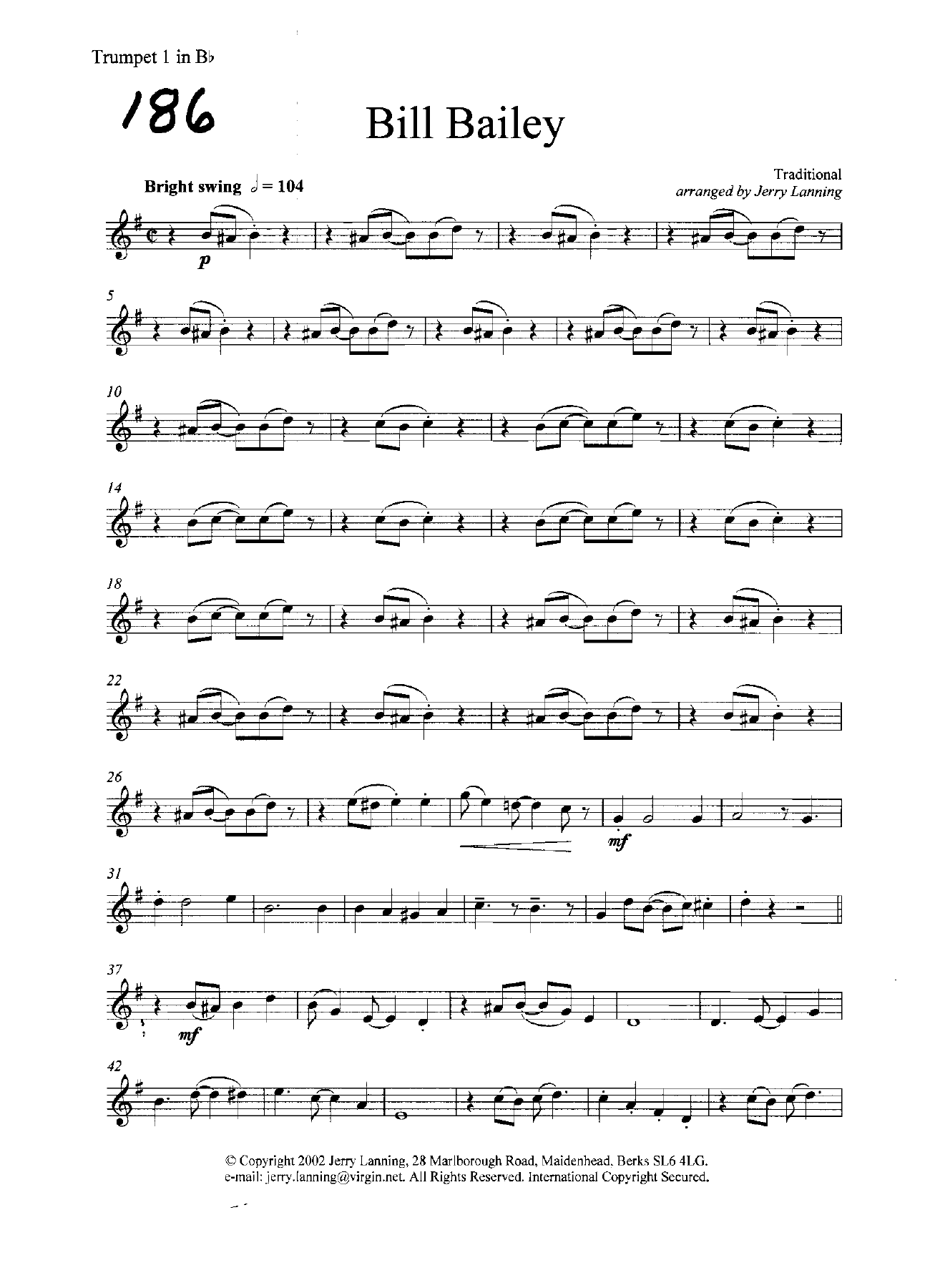 Bill Bailey - Brass5 - Lanning — sheet music cover (first page)