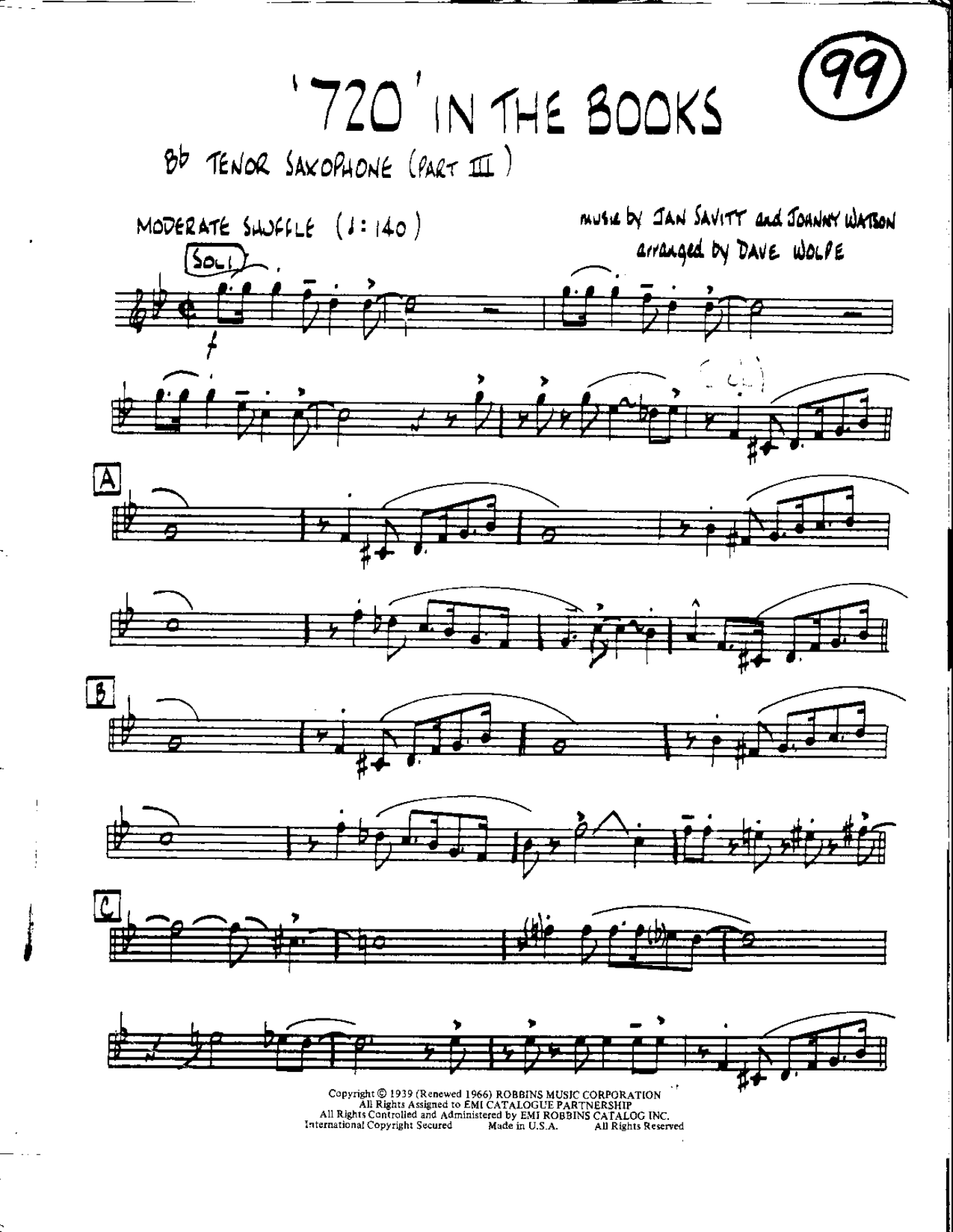 Circle 99-720 in the Books-Tenor — Small Ensemble sheet music arranged by Mr. X | Swing