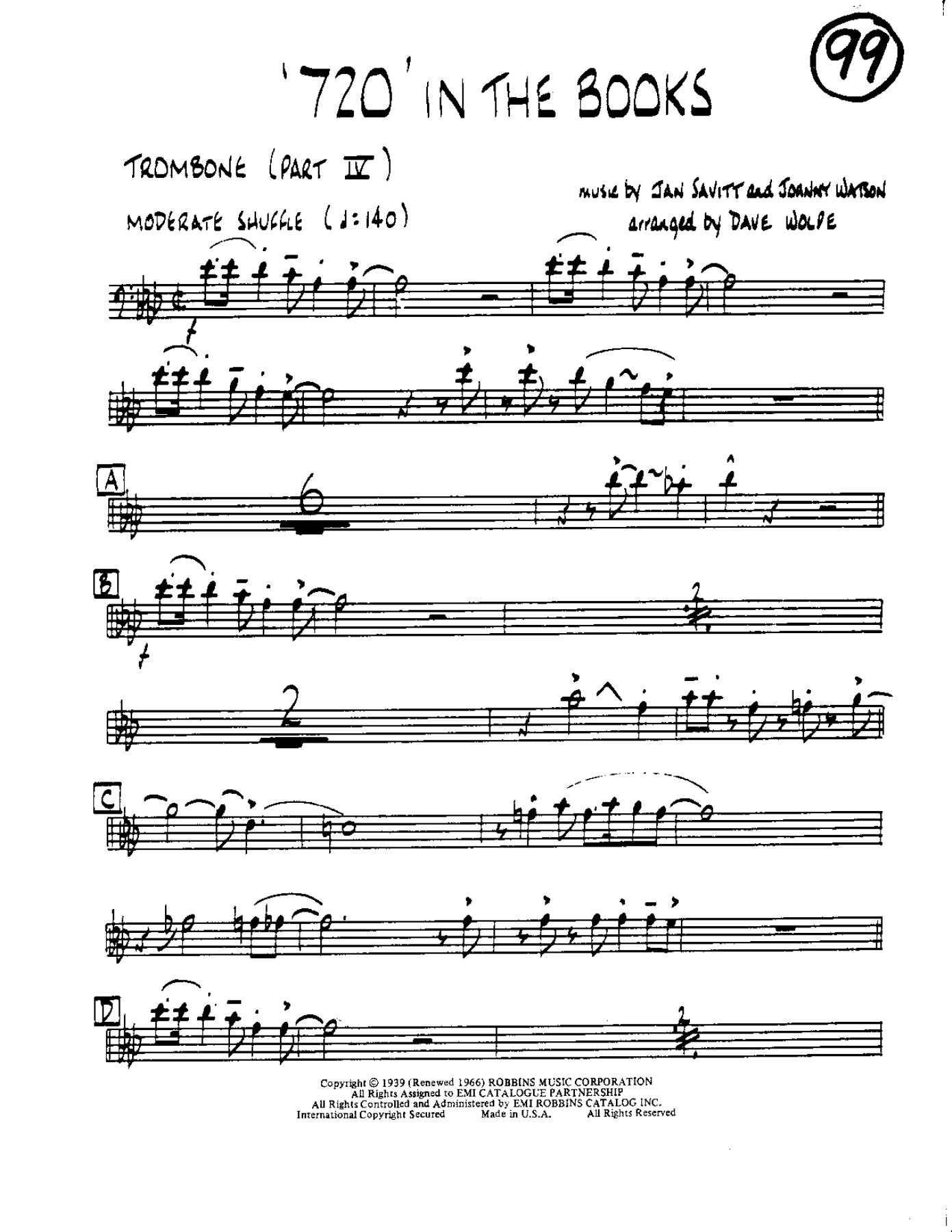 Circle 99-720 in the Books-Trombone — Small Ensemble sheet music arranged by Mr. X | Swing