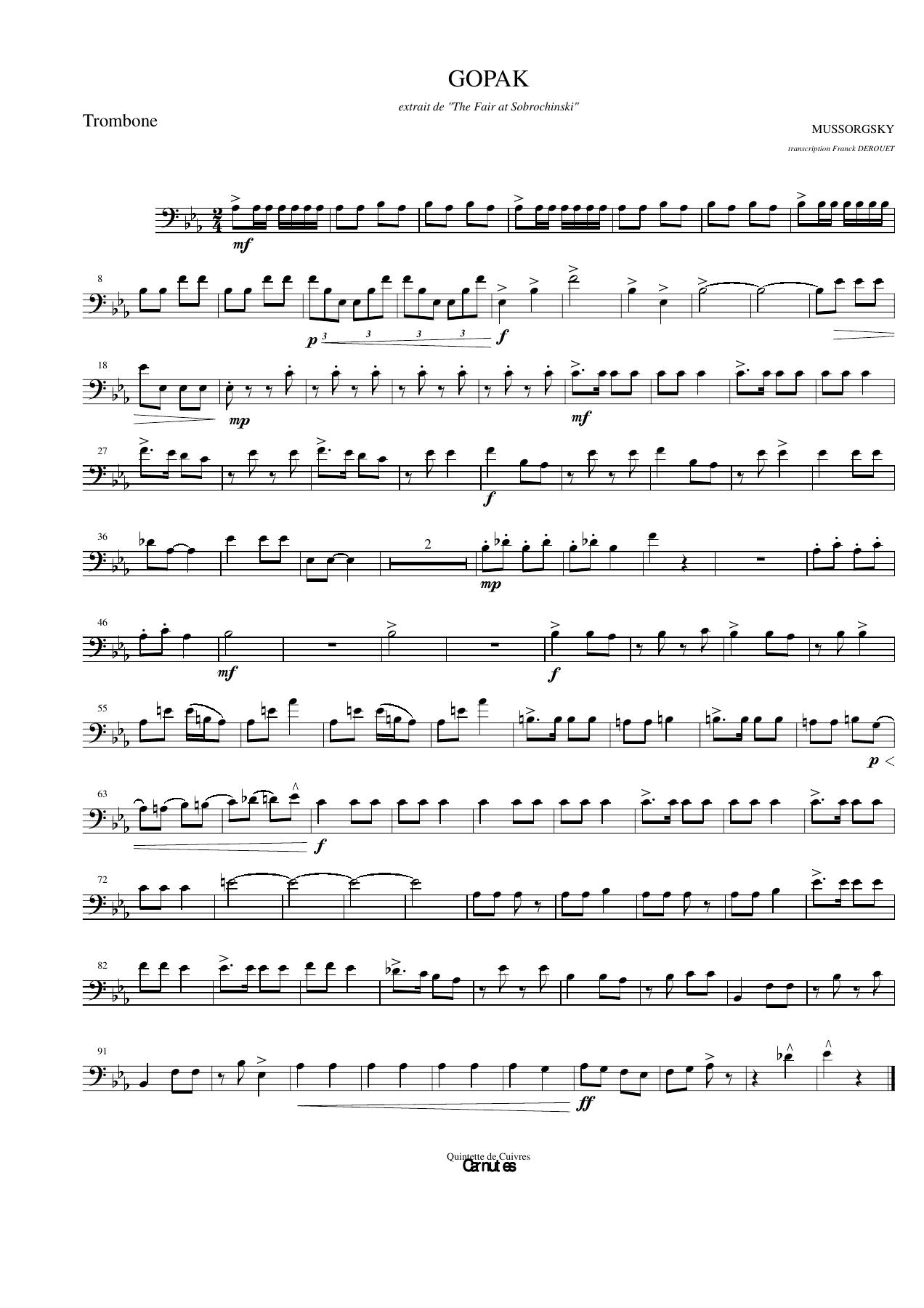 Gopak Trombone — sheet music cover (first page)