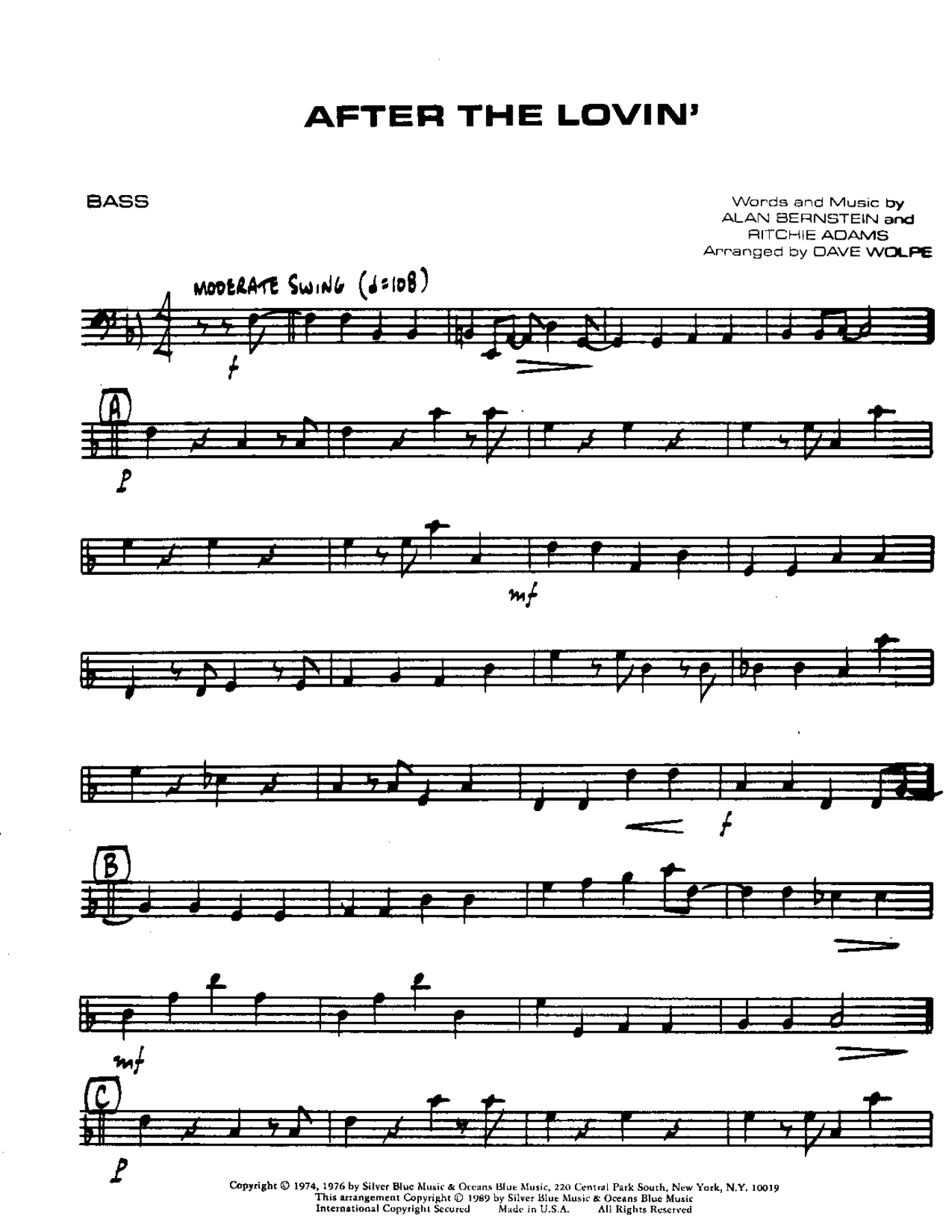 After the Lovin'-Bass — sheet music cover (first page)