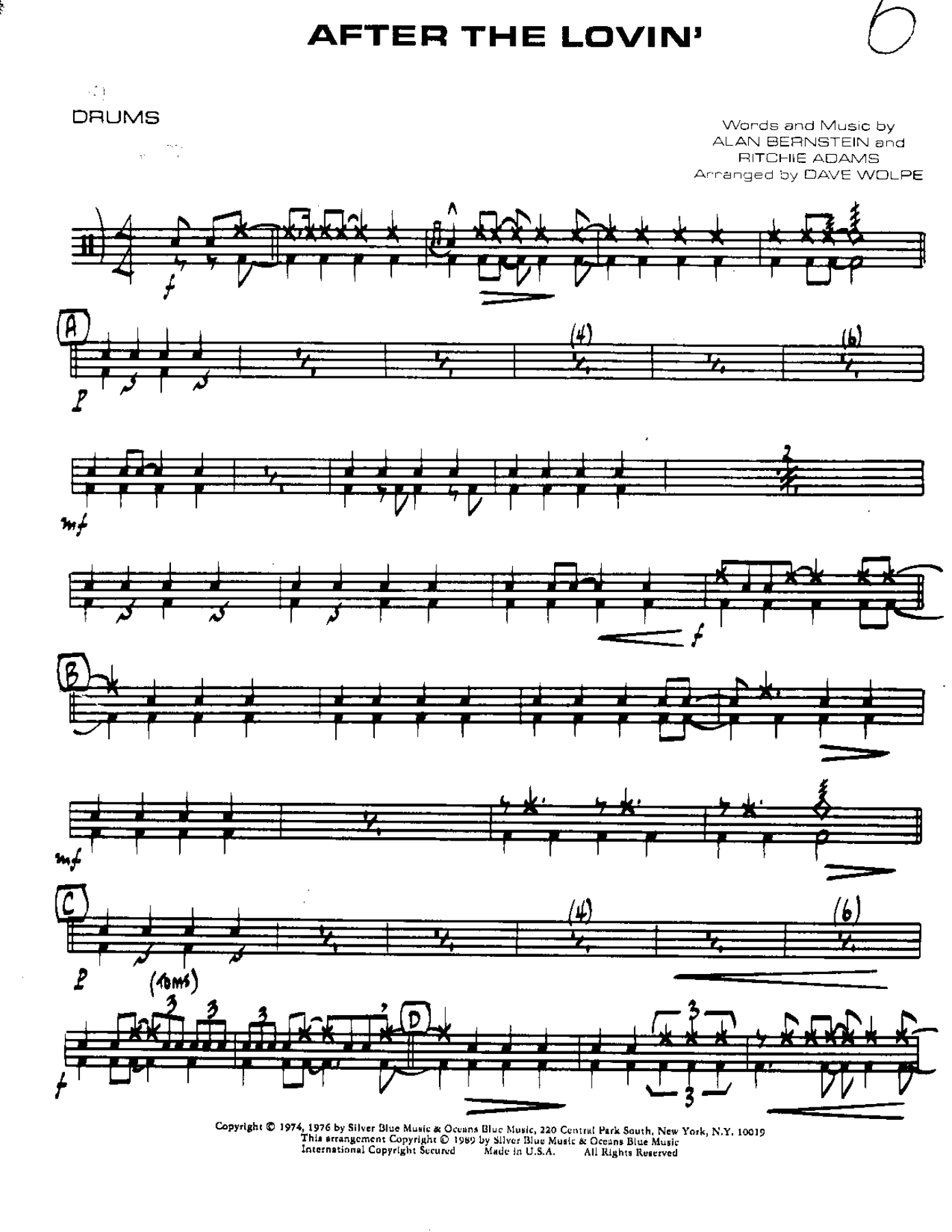 After the Lovin'-Drums — sheet music cover (first page)