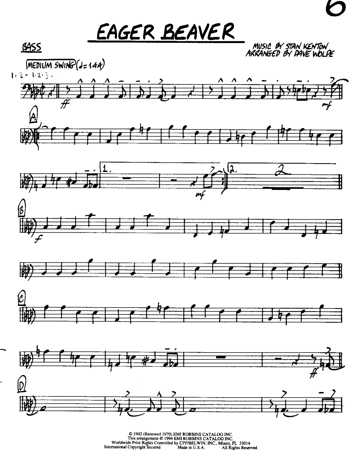 Eager Beaver-Bass — Small Ensemble sheet music arranged by Mr. X | Swing