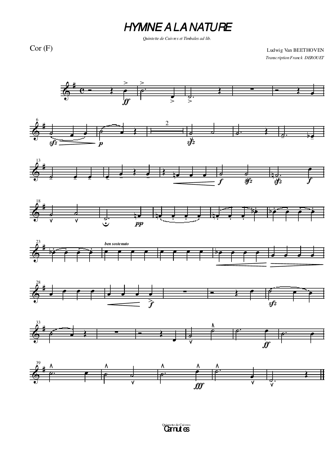 Hymnealanature Cor F — Small Ensemble sheet music arranged by Mr. X | Traditional