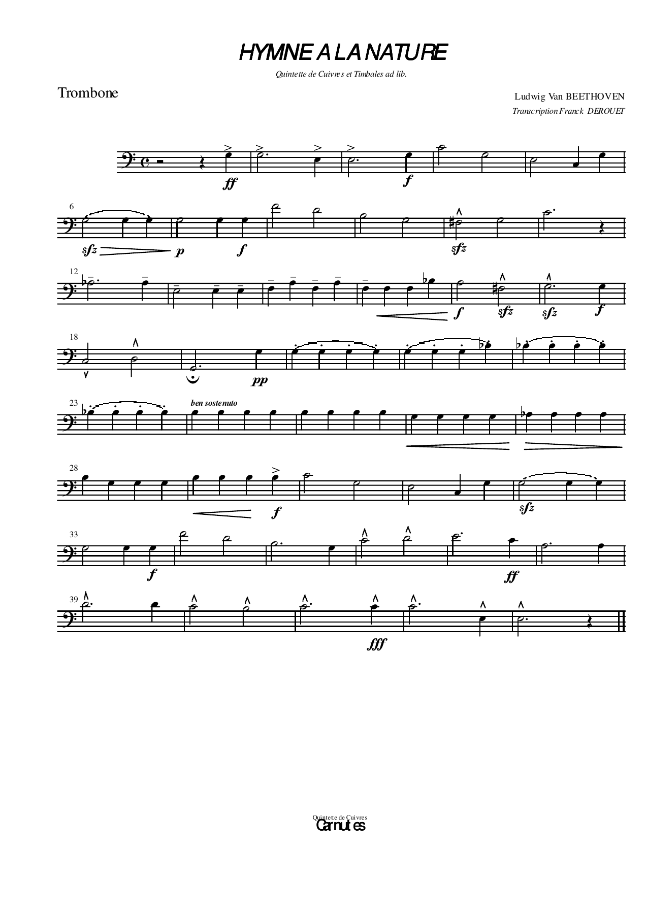 Hymnealanature Trombone — sheet music cover (first page)