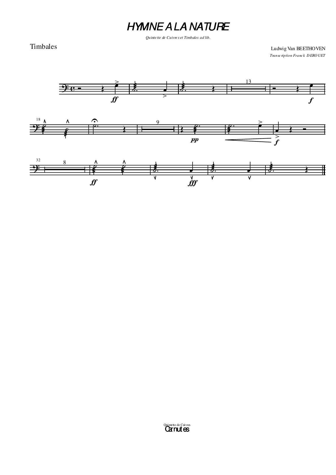 Hymnealanature Timbales — Small Ensemble sheet music arranged by Mr. X | Traditional