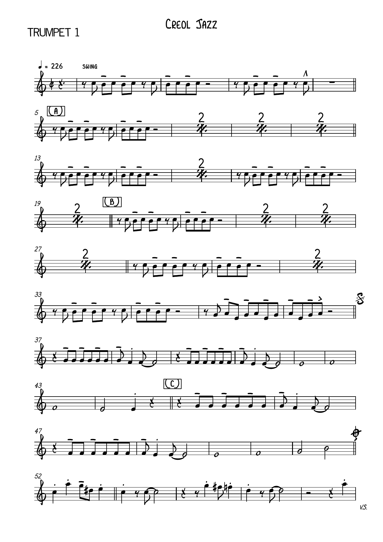Creol Jazz 7 - Trumpet — Small Ensemble sheet music arranged by Mr. X | Dixieland