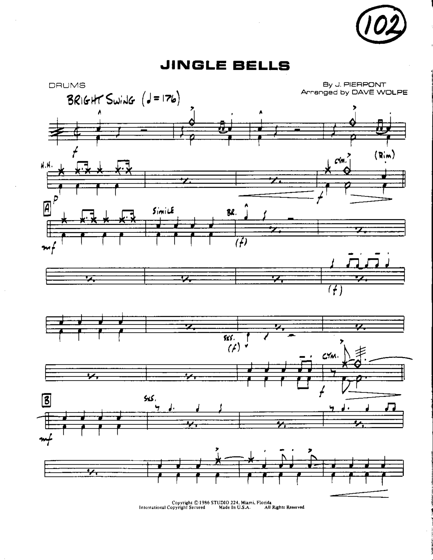 Circle 102-Jingle Bells-Drums — Small Ensemble sheet music arranged by Mr. X | Christmas