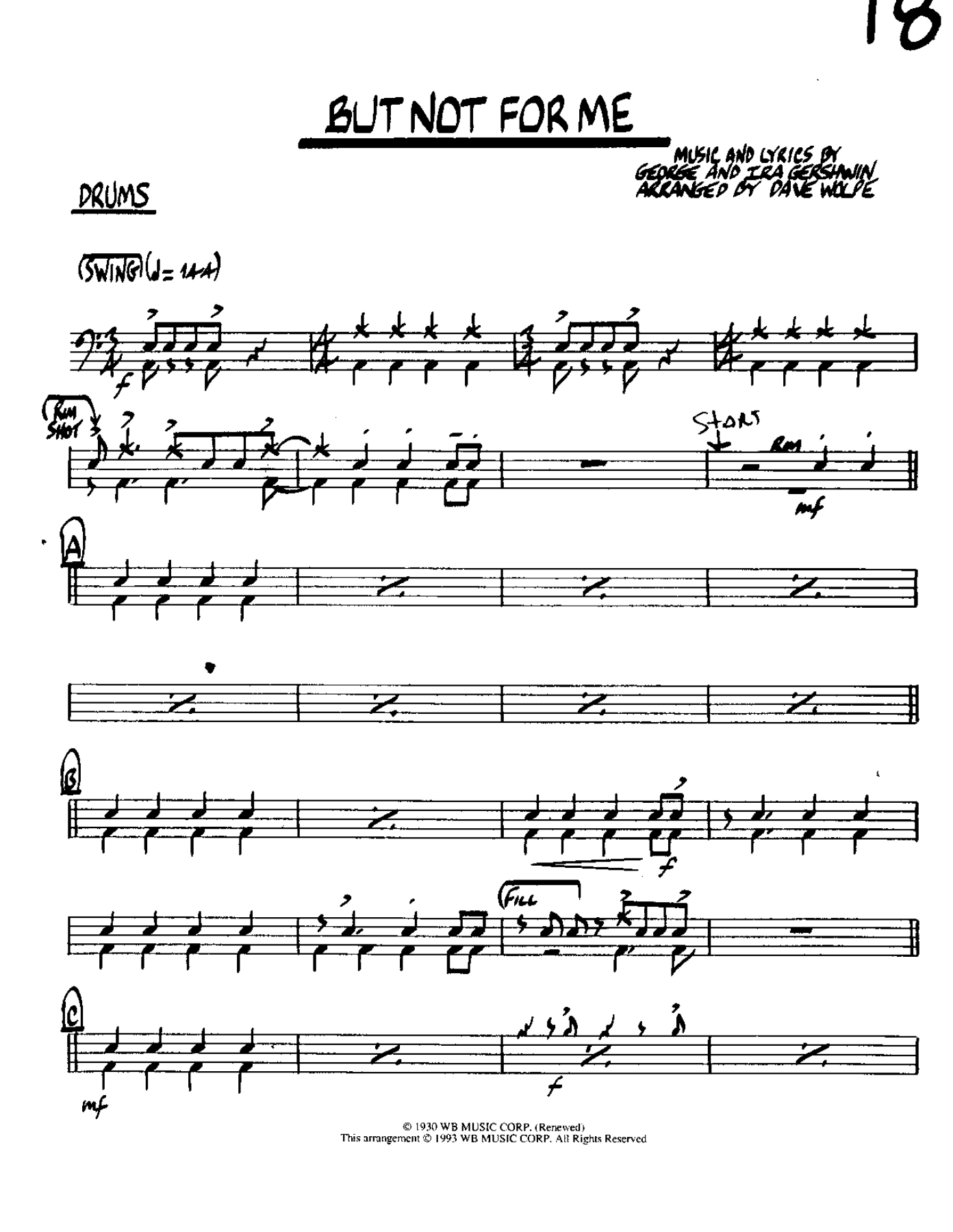 But not for Me-Drums — sheet music cover (first page)
