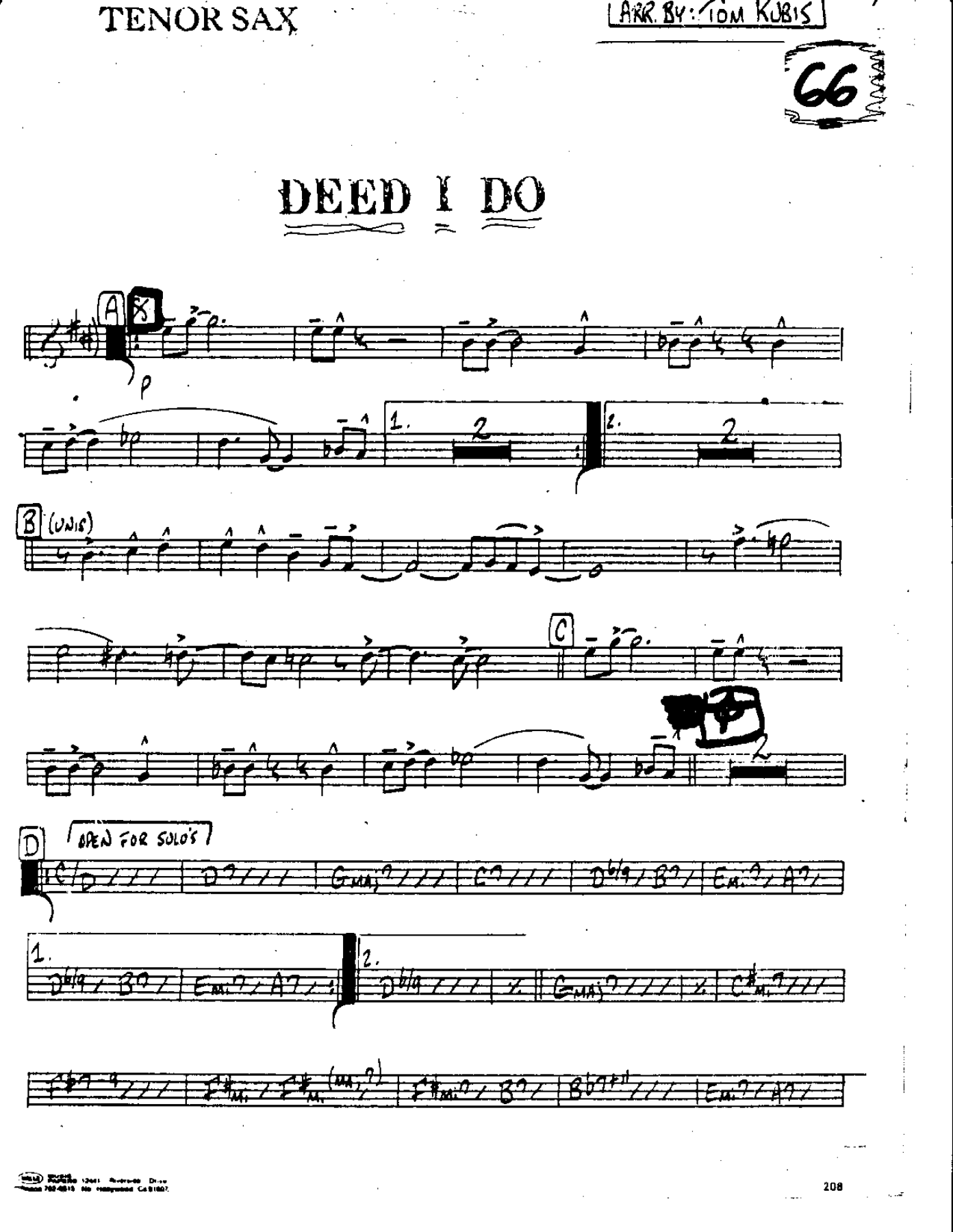 Deed I Do-Tenor — sheet music cover (first page)