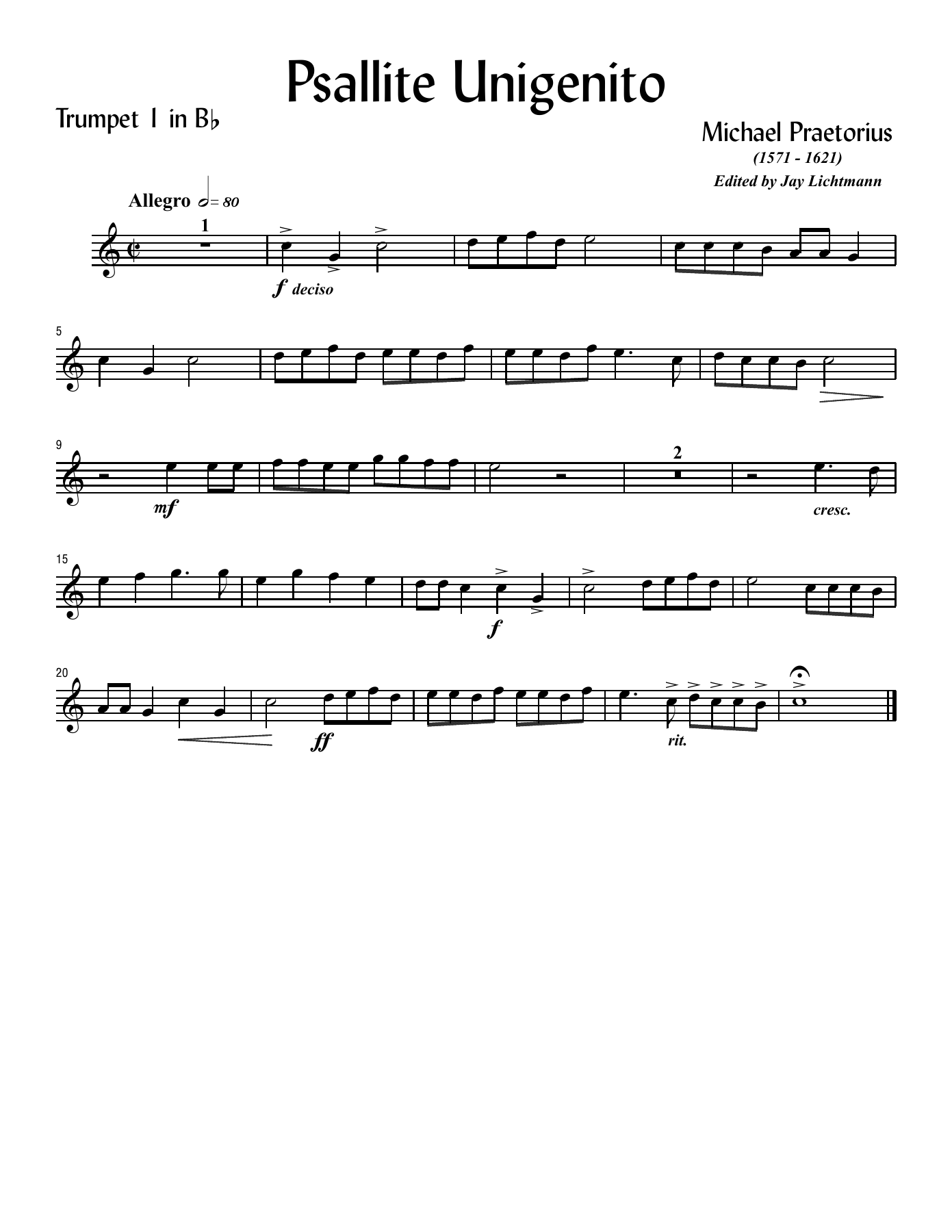 psallite unigenito praetorius — sheet music cover (first page)