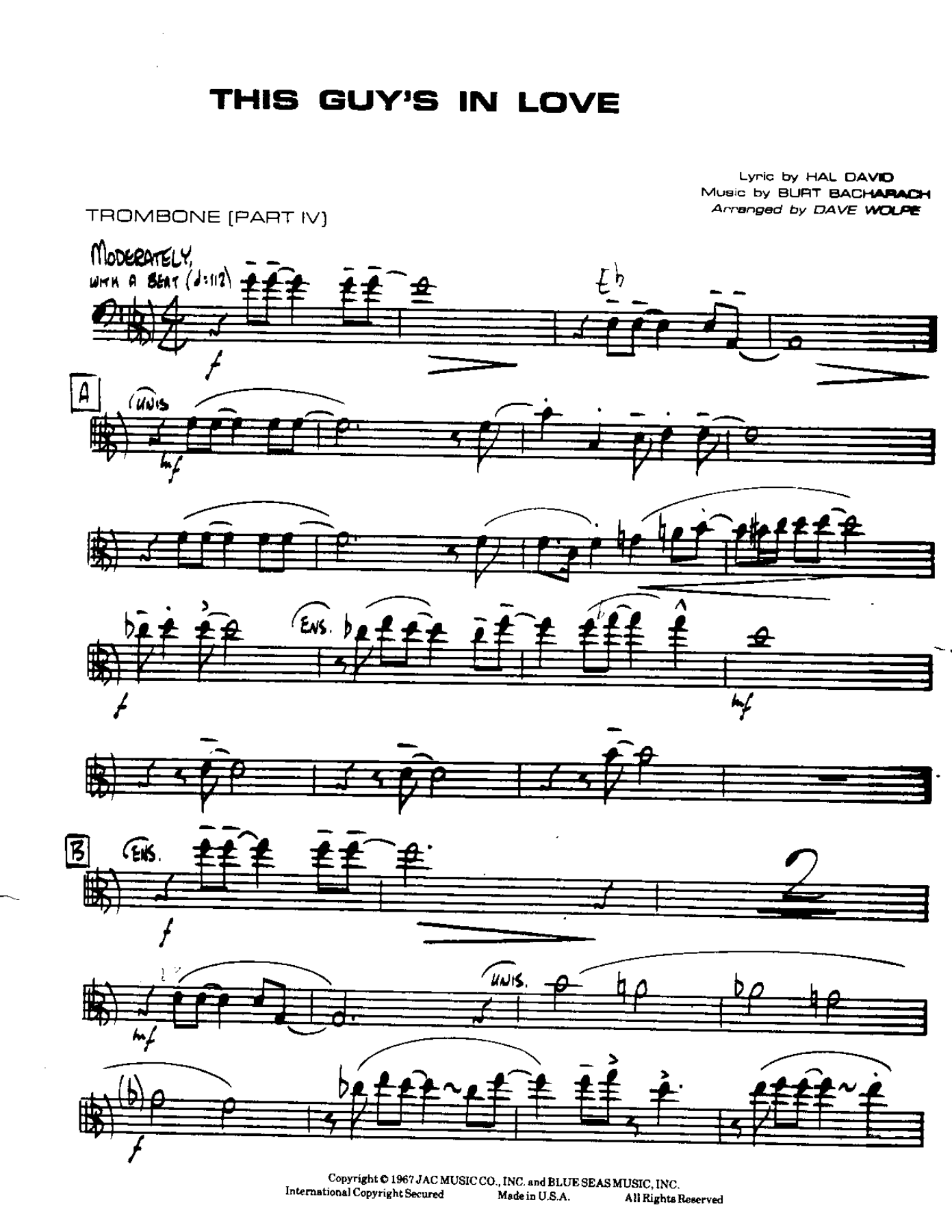 This Guy's in Love with you-Trombone — Small Ensemble sheet music arranged by Mr. X | Ballad