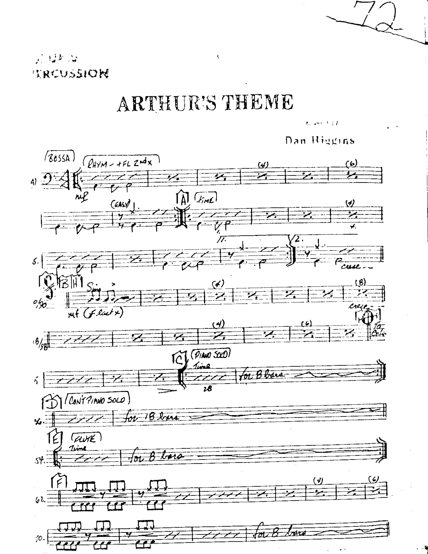 Arthur's Theme-Drums — sheet music cover (first page)