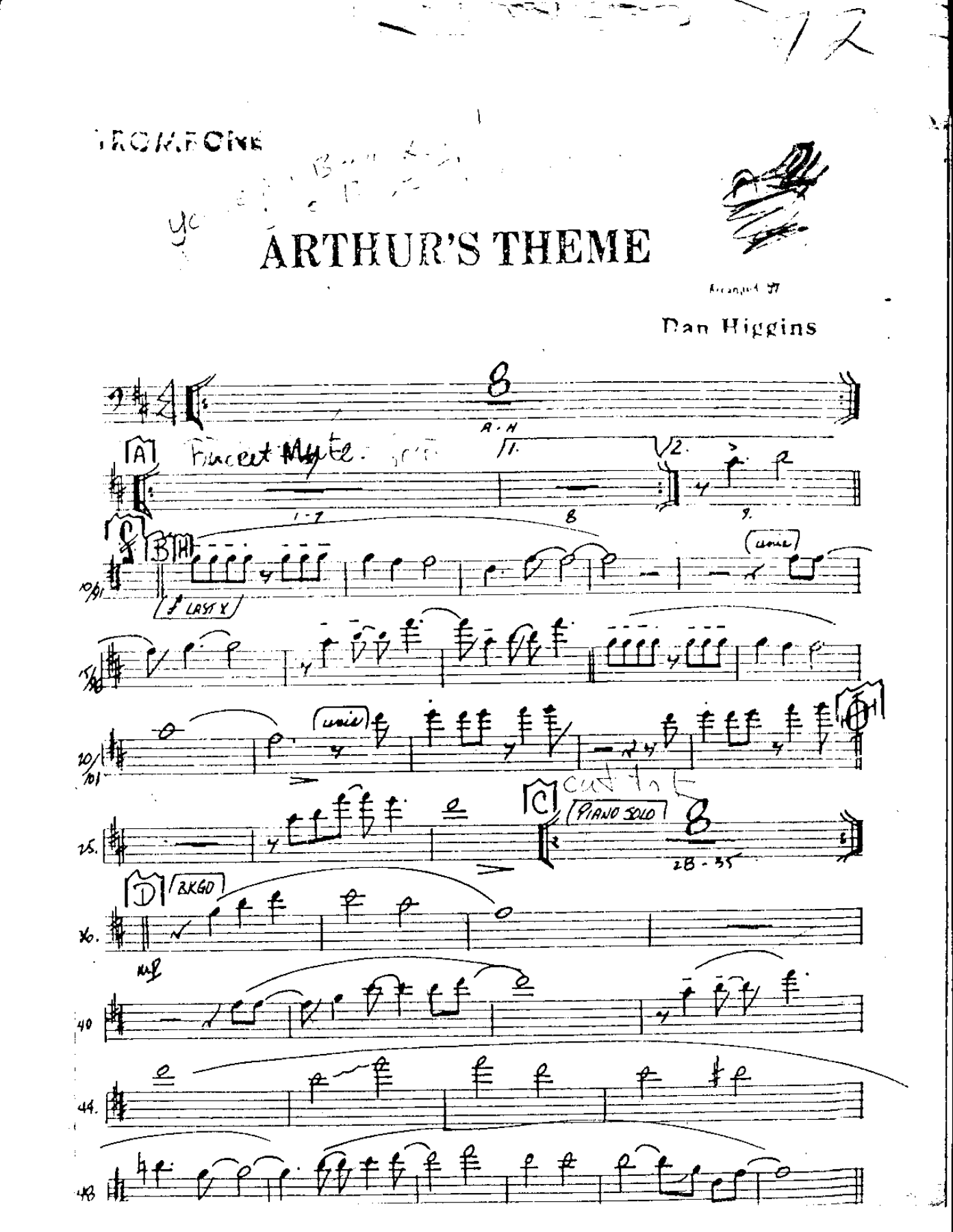 Arthur's Theme-Trombone — sheet music cover (first page)