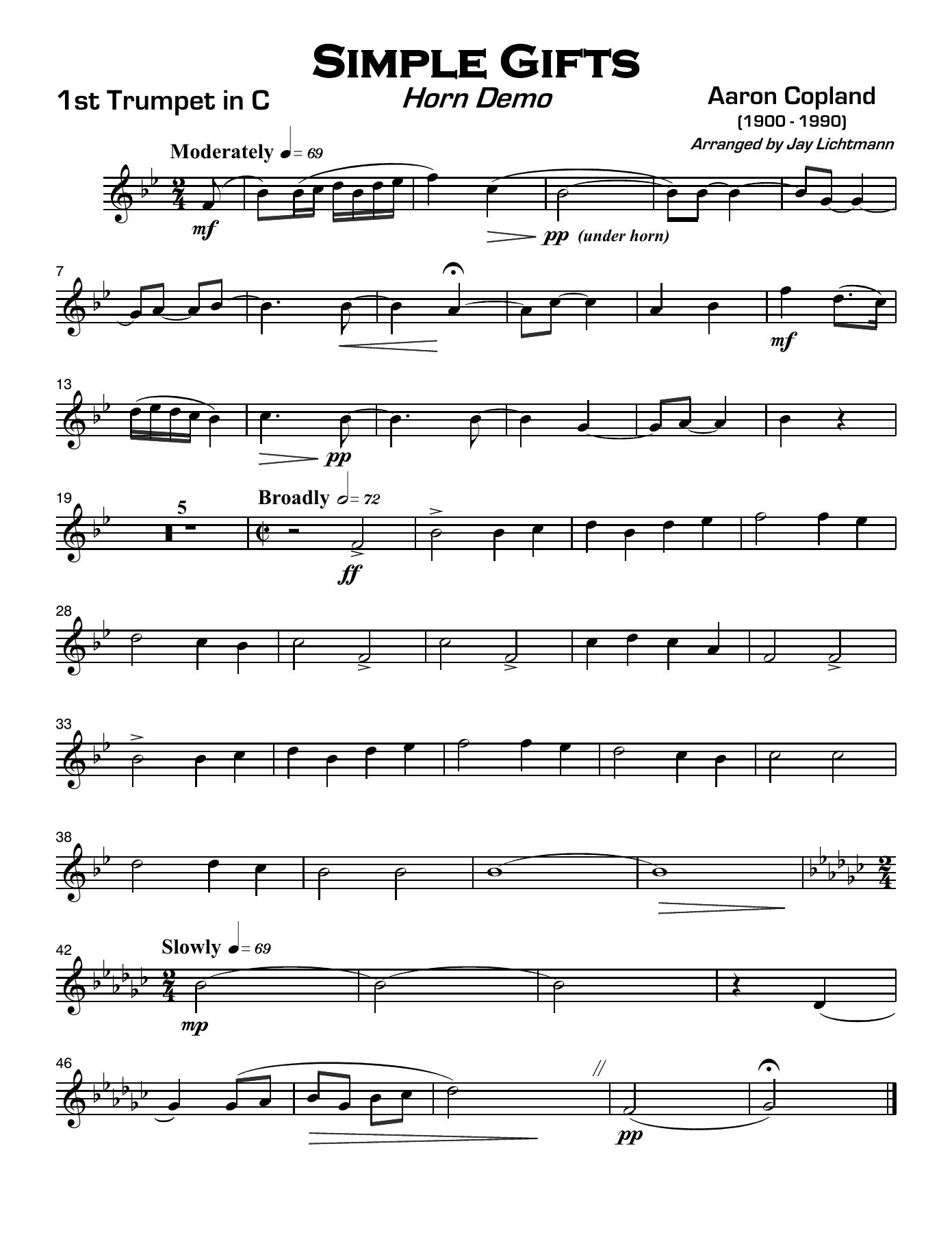 simple gifts aaron copland5tet — sheet music preview