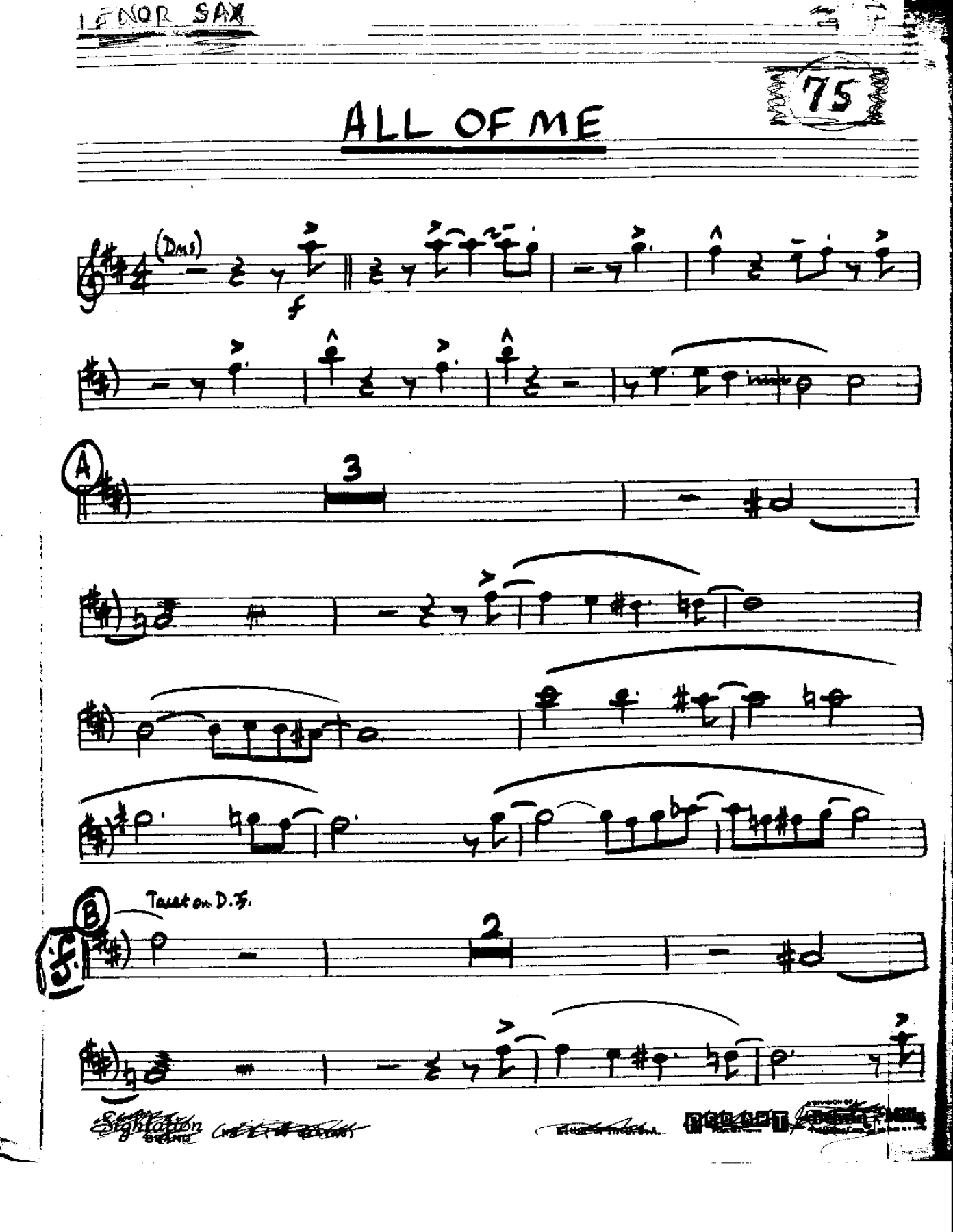 All of Me-Tenor — Small Ensemble sheet music arranged by Mr. X | Jazz Standard