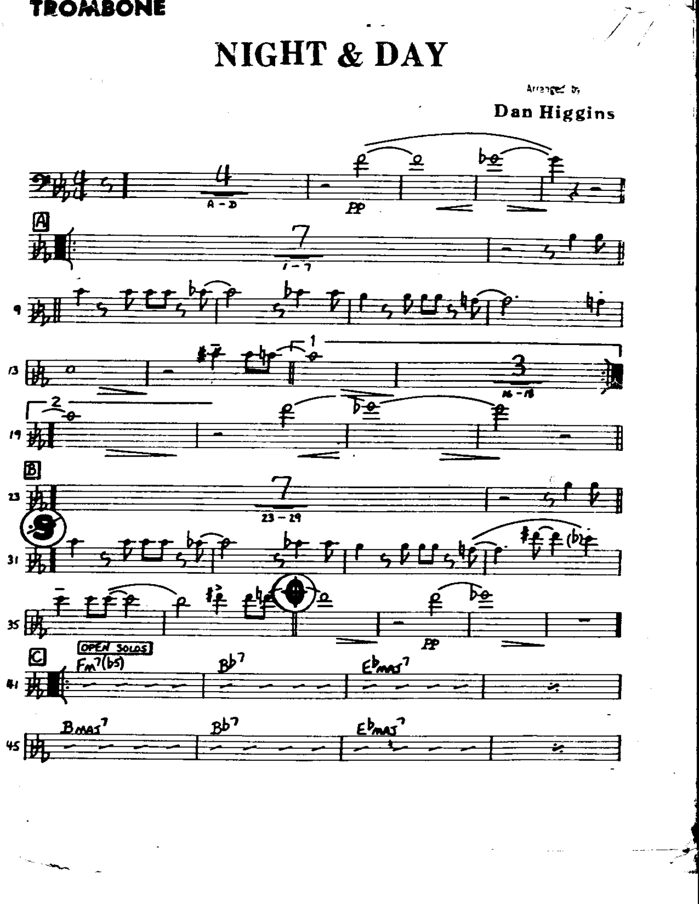 Night & Day-Trombone — Small Ensemble sheet music arranged by Mr. X | Jazz Standard