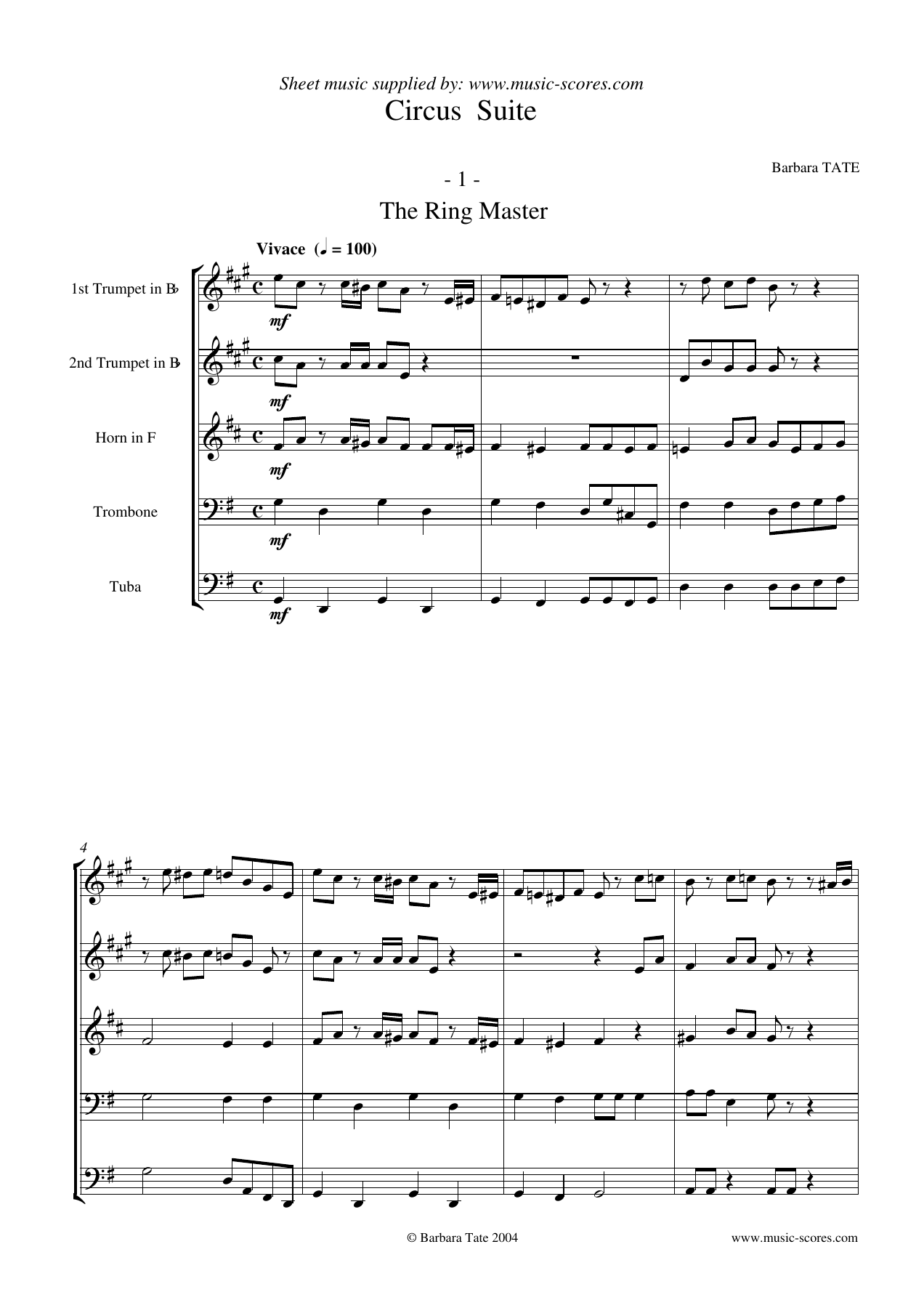 Tate Circus Suite Brass Quintet Dani — Small Ensemble sheet music arranged by Mr. X | Traditional