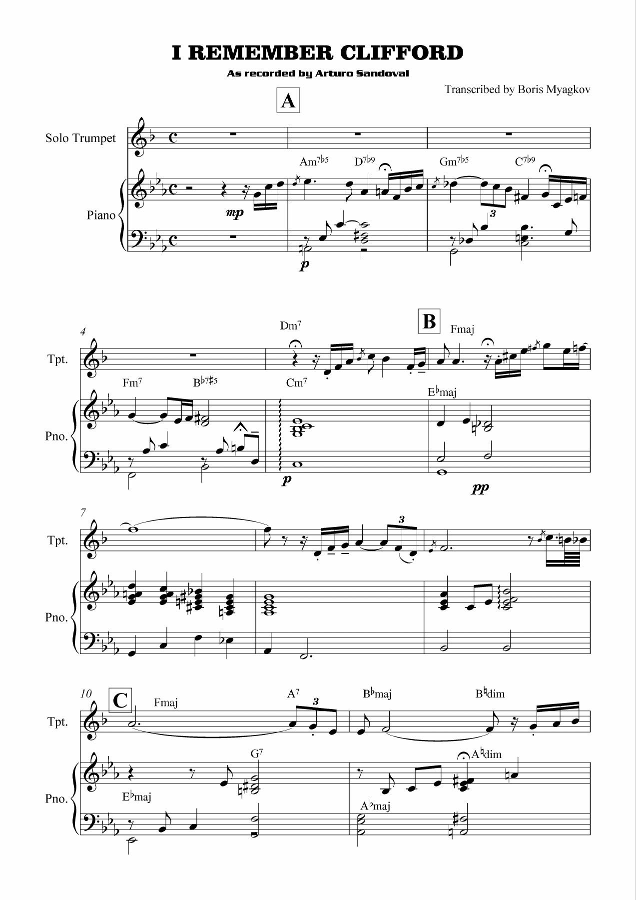 I Remember Clifford Duet Sandoval Myagkov — Small Ensemble sheet music arranged by Boris Myagkov | Hard Bop