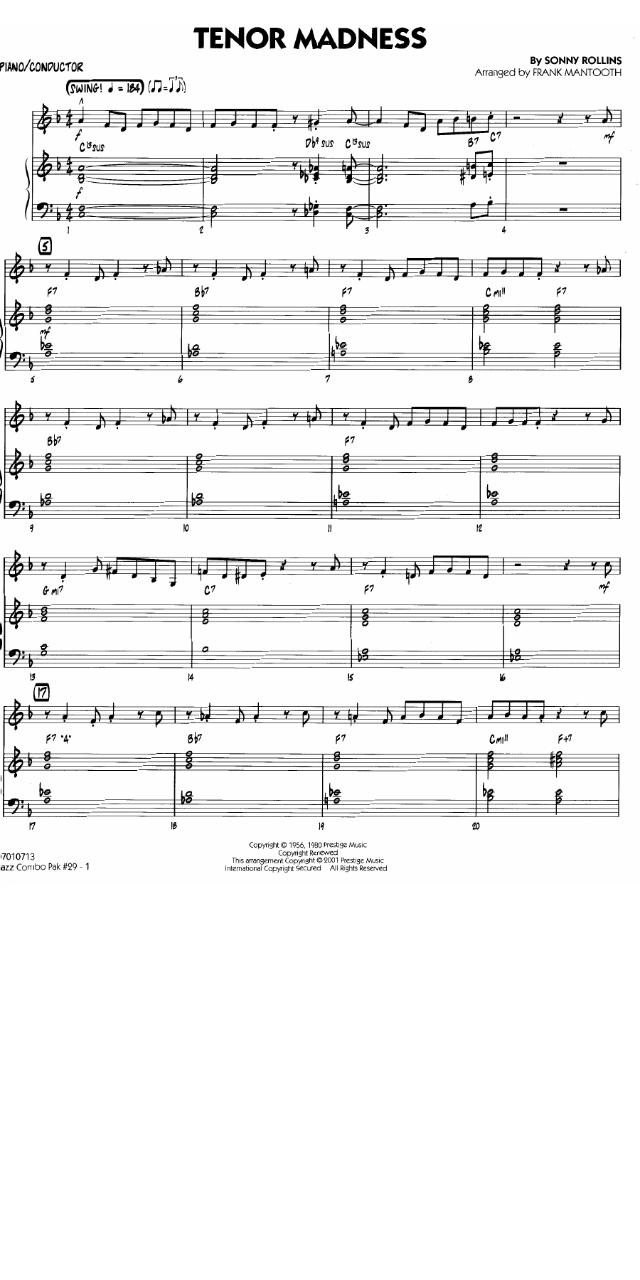 Jazz Combo pak#29 Rollins Mantooth — Small Ensemble sheet music arranged by FRANK MANTOOTH | Bebop