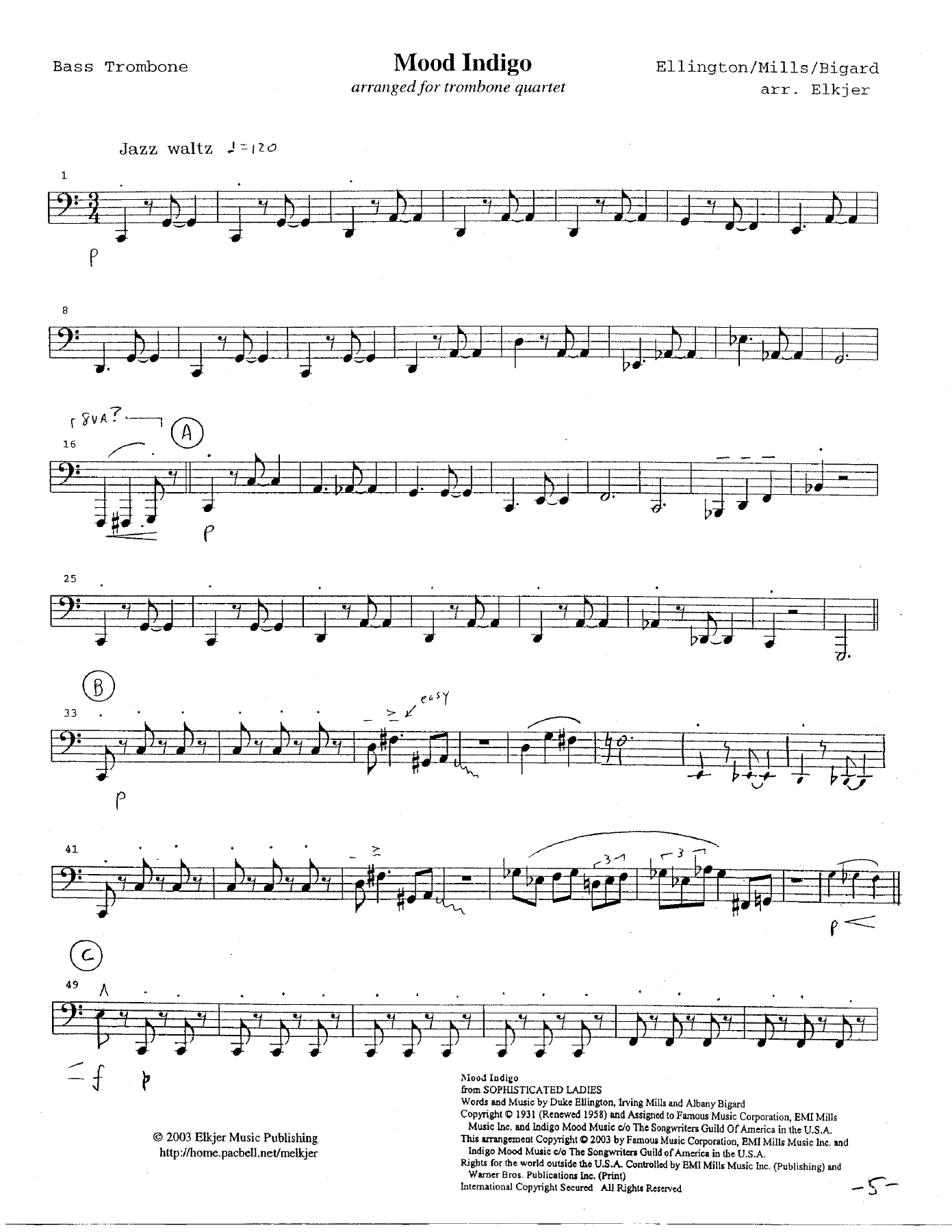 Mood Indigo Quartet TRB. — sheet music preview