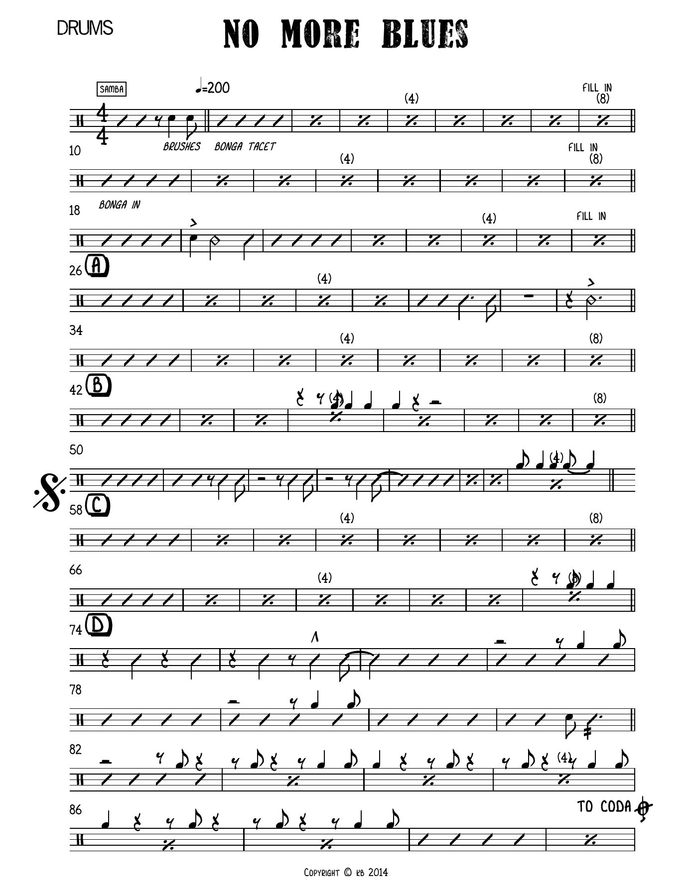 No More Blues Drums — sheet music cover (first page)