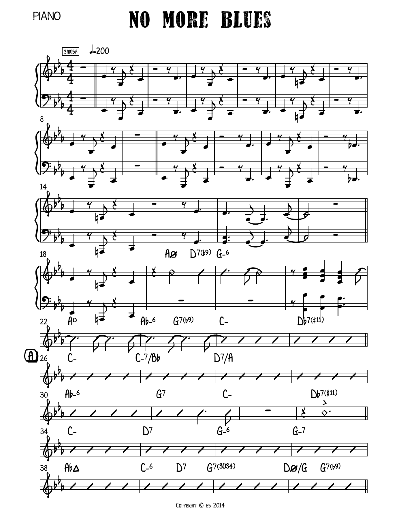No More Blues Piano — Small Ensemble sheet music arranged by Mr. X | Bossa Nova
