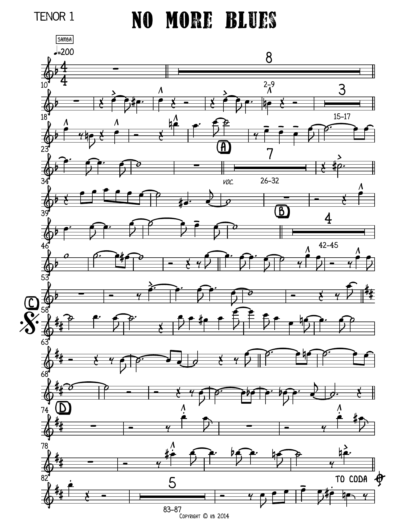 No More Blues Tenor — sheet music cover (first page)