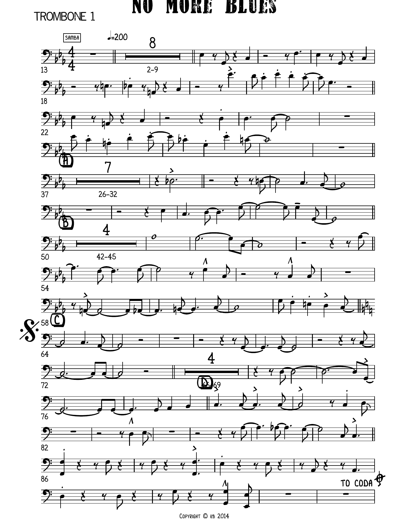No More Blues Trombone — sheet music cover (first page)