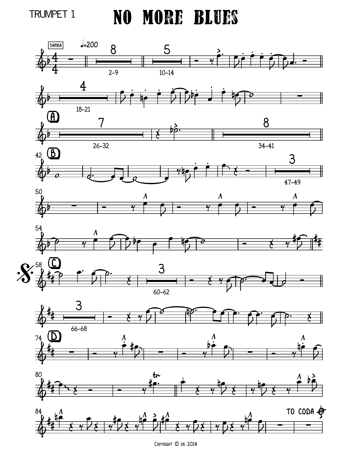 No More Blues Trumpet — sheet music cover (first page)
